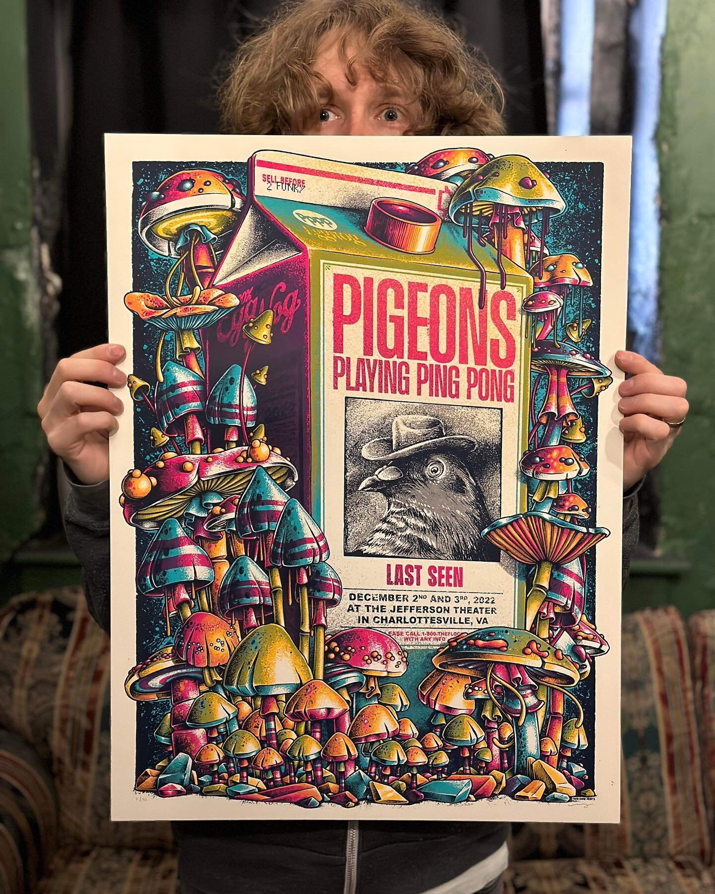 Have you seen these pigeons? We're in Charlottesville for a 2-part rager starting tonight at the Jefferson 🔥 Snag one of these mysterious missing pigeons posters, available in paper and foil, as well as 10 limited edition gold foil prints signed by 