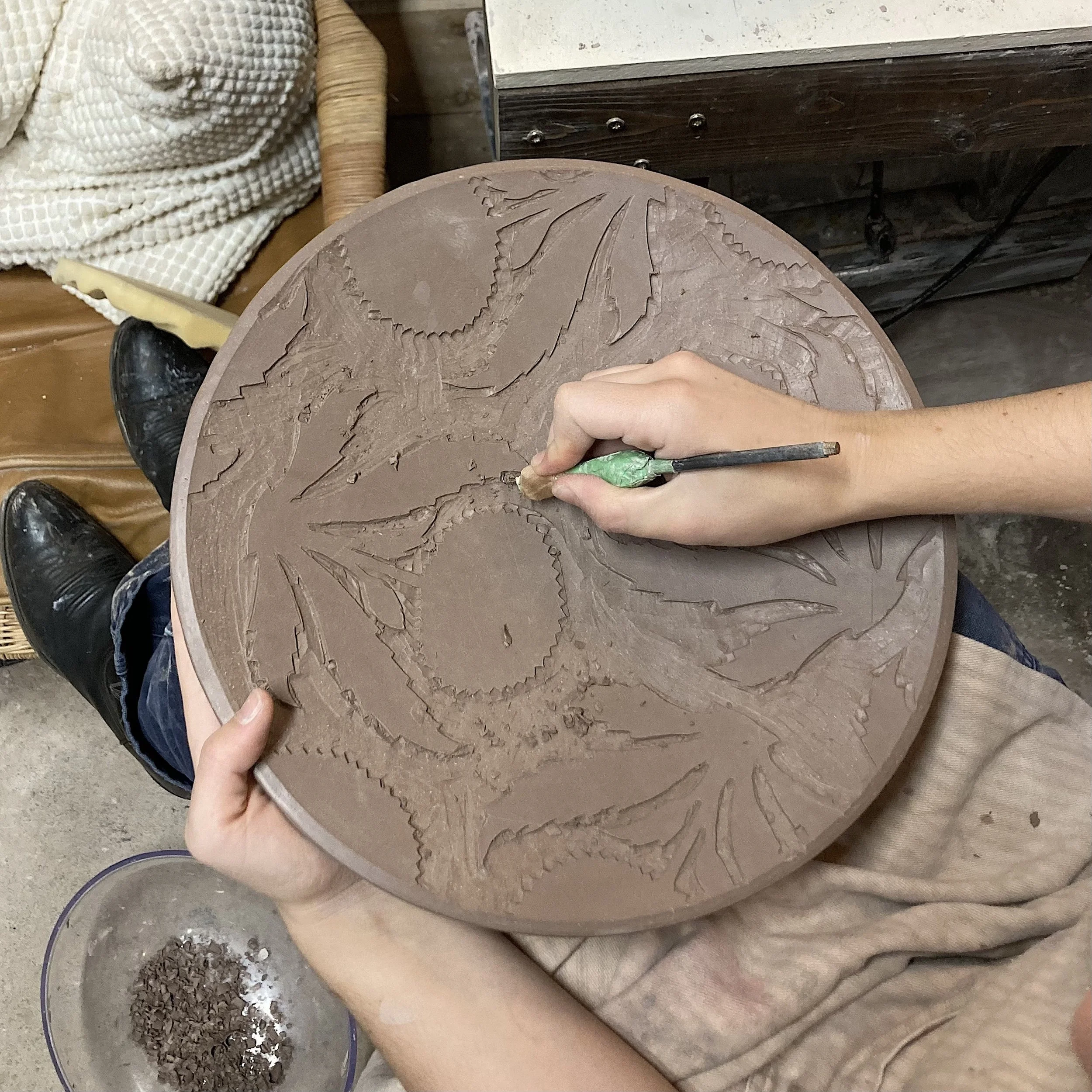 Hand carved platter by artist Vivian Purcell