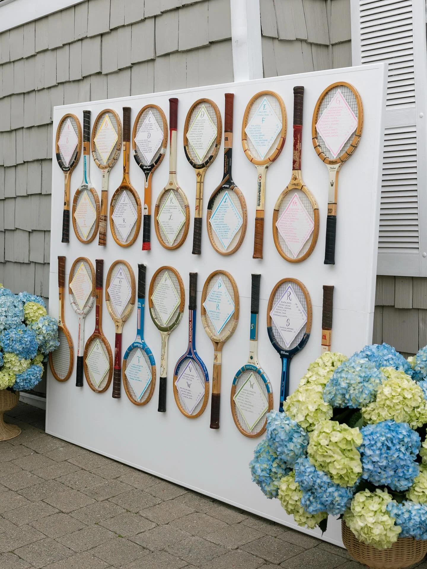 Game, set, LOVE 💚🎾🏸

This seating chart is exactly why I love what I do. Bride said she wanted a seating chart on vintage tennis racquets, YES was the only appropriate response. Each racquet had deckled edge watercolor paper with hand painted wate