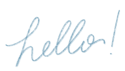 The word 'hello!' written in blue cursive script.
