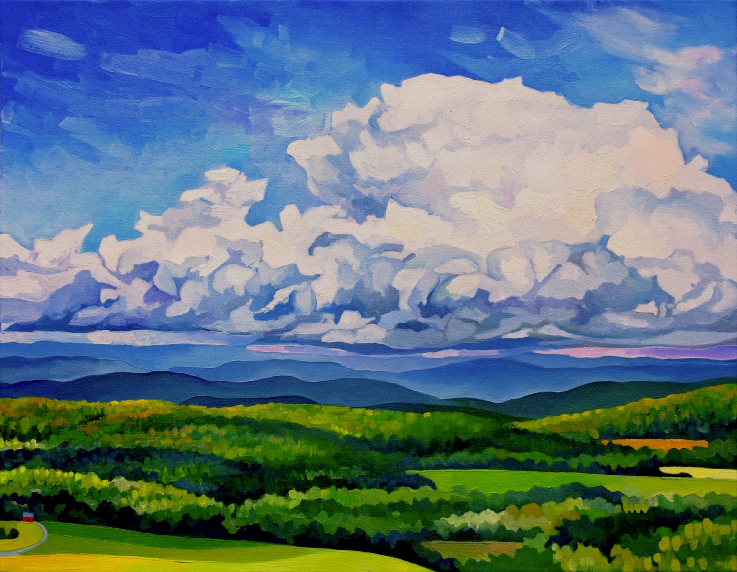 Summer in Blue and Green - Oil on canvas 20" x 30" a lively vantage point in summer.