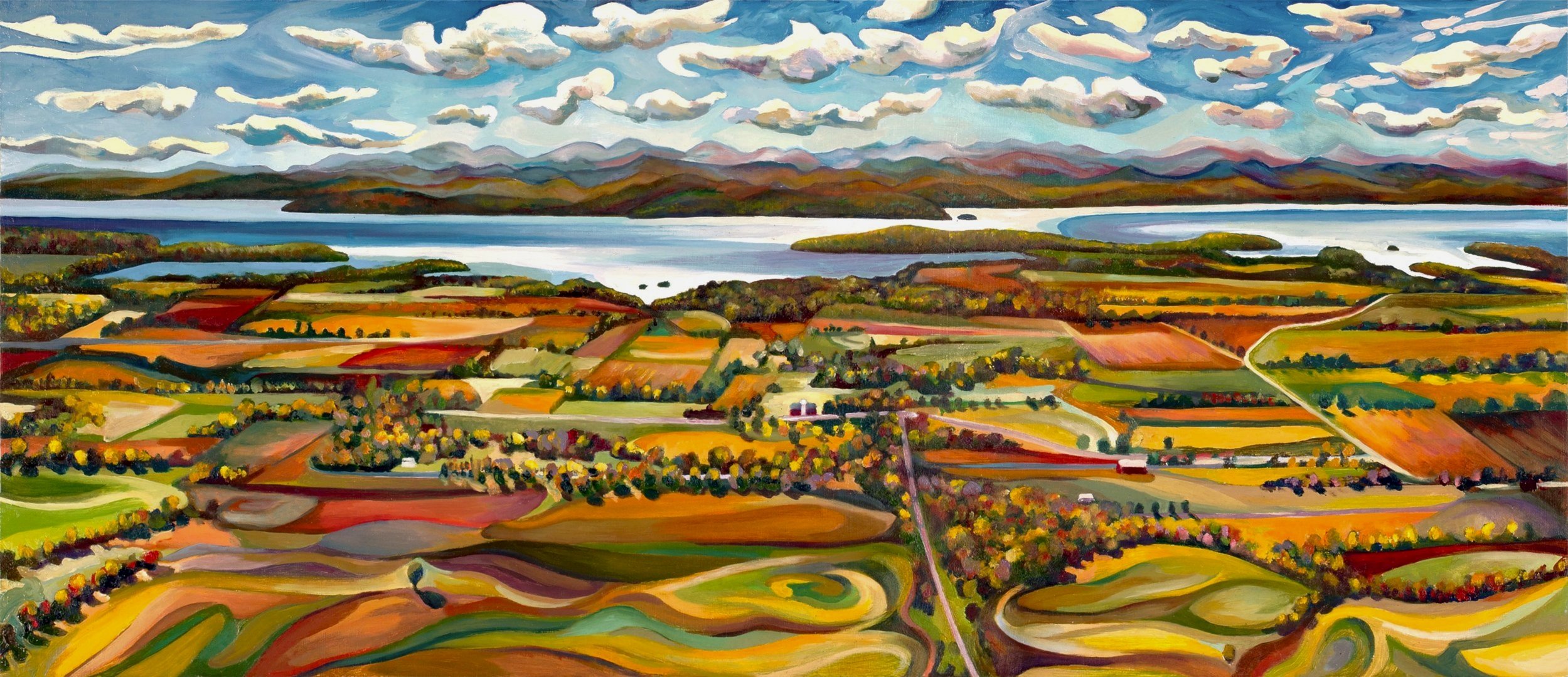 Autumn Gold from Mt. Philo - Oil on Canvas 16" x 36" a wedding's place's view and ceremonial gift.
