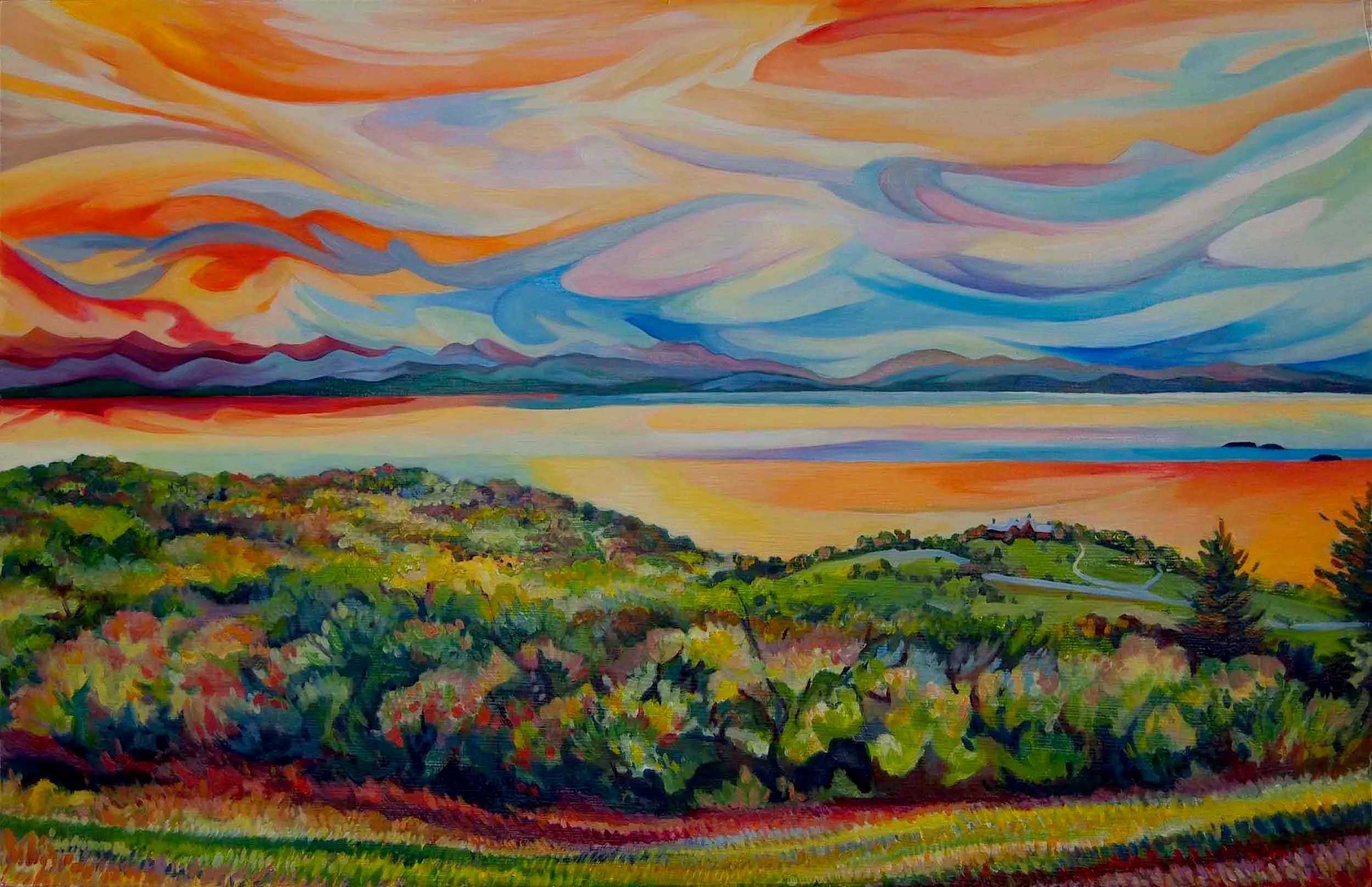 Blush from Lone Tree Hill - Oil on birch 18" x 24" sentimental place with subtle symbolic characteristics