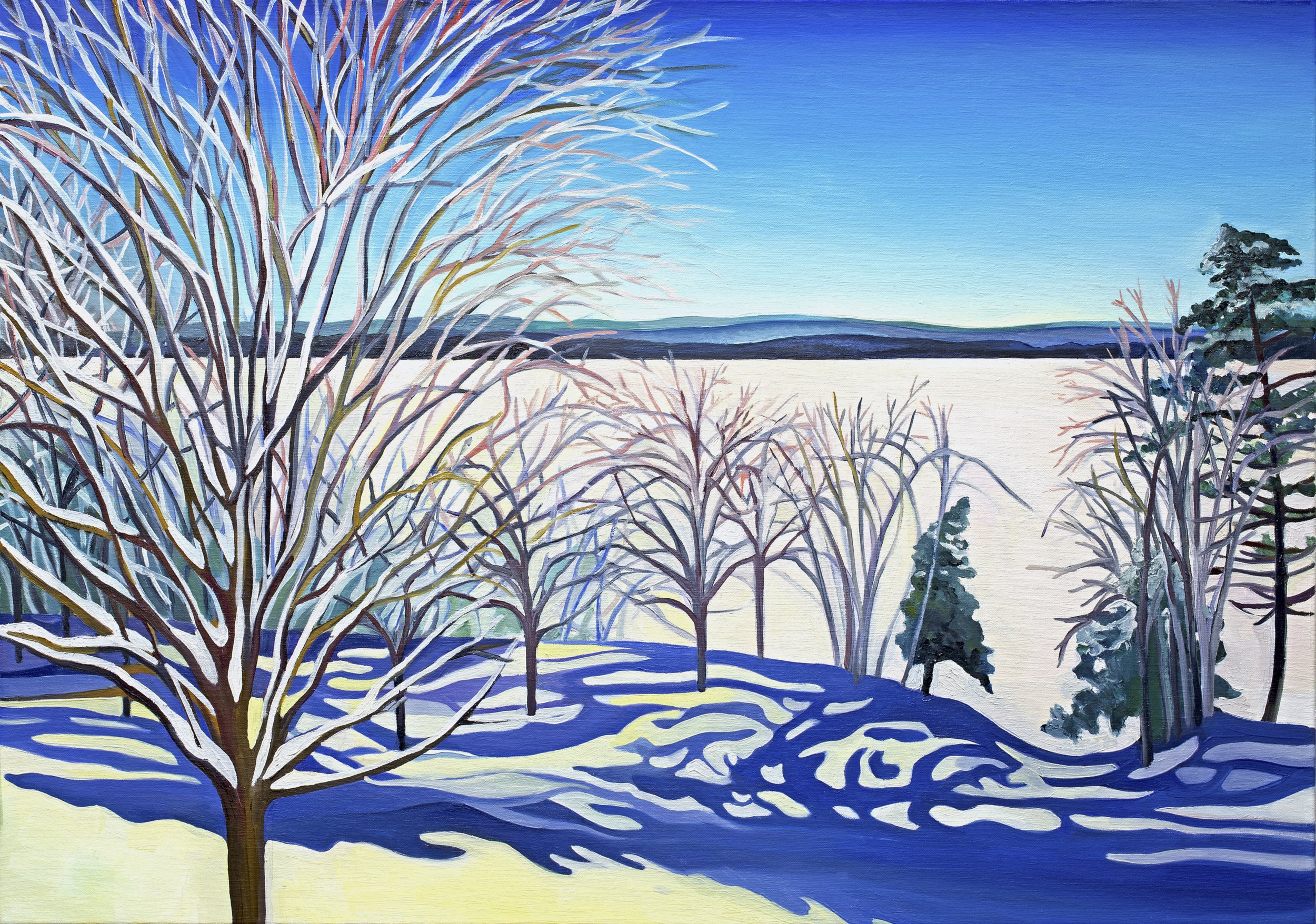 Lake Memphremagog Winter- Oil on canvas 32" x 44" private view for mantle place.