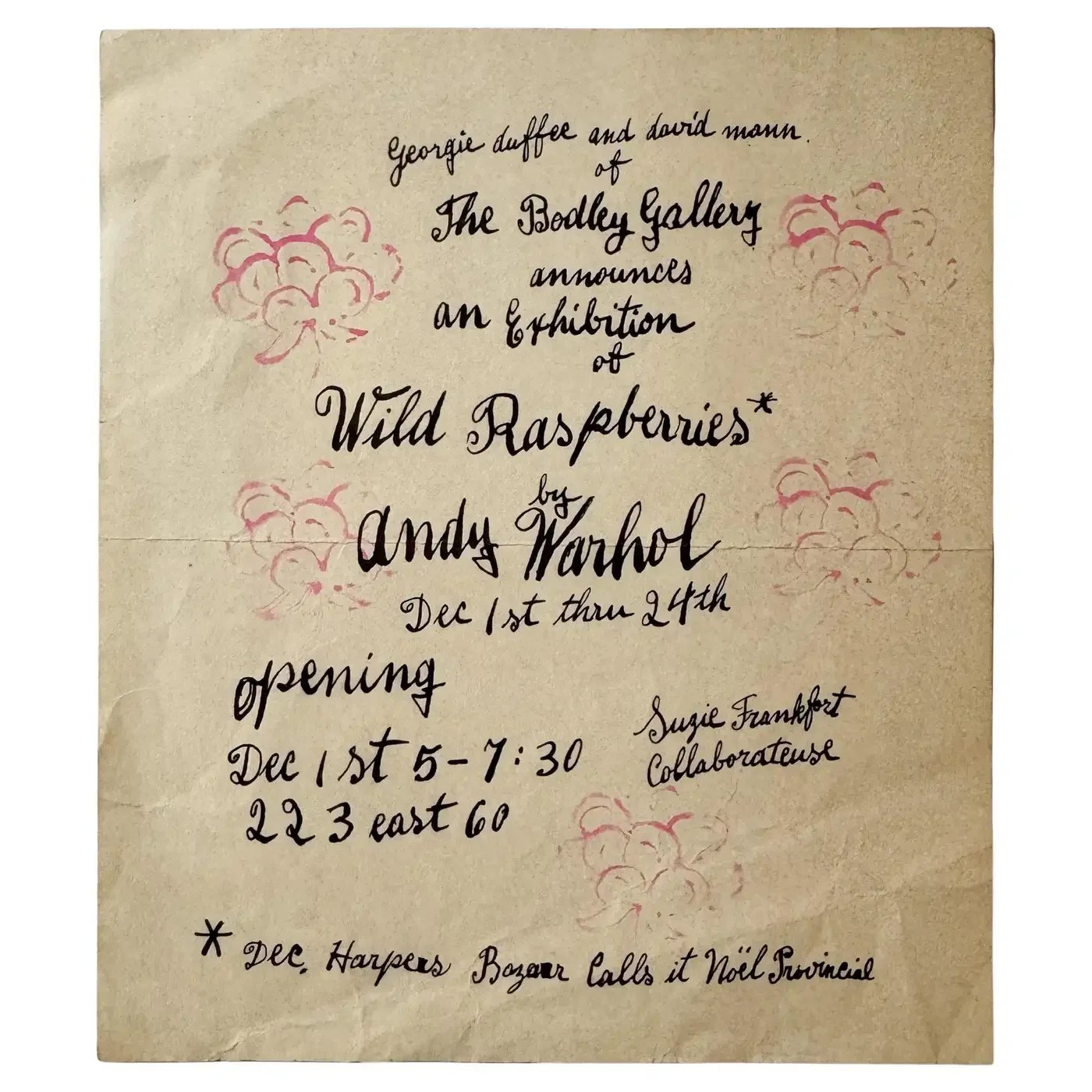 Andy Warhol Exhibition Announcement for Wild Raspberries