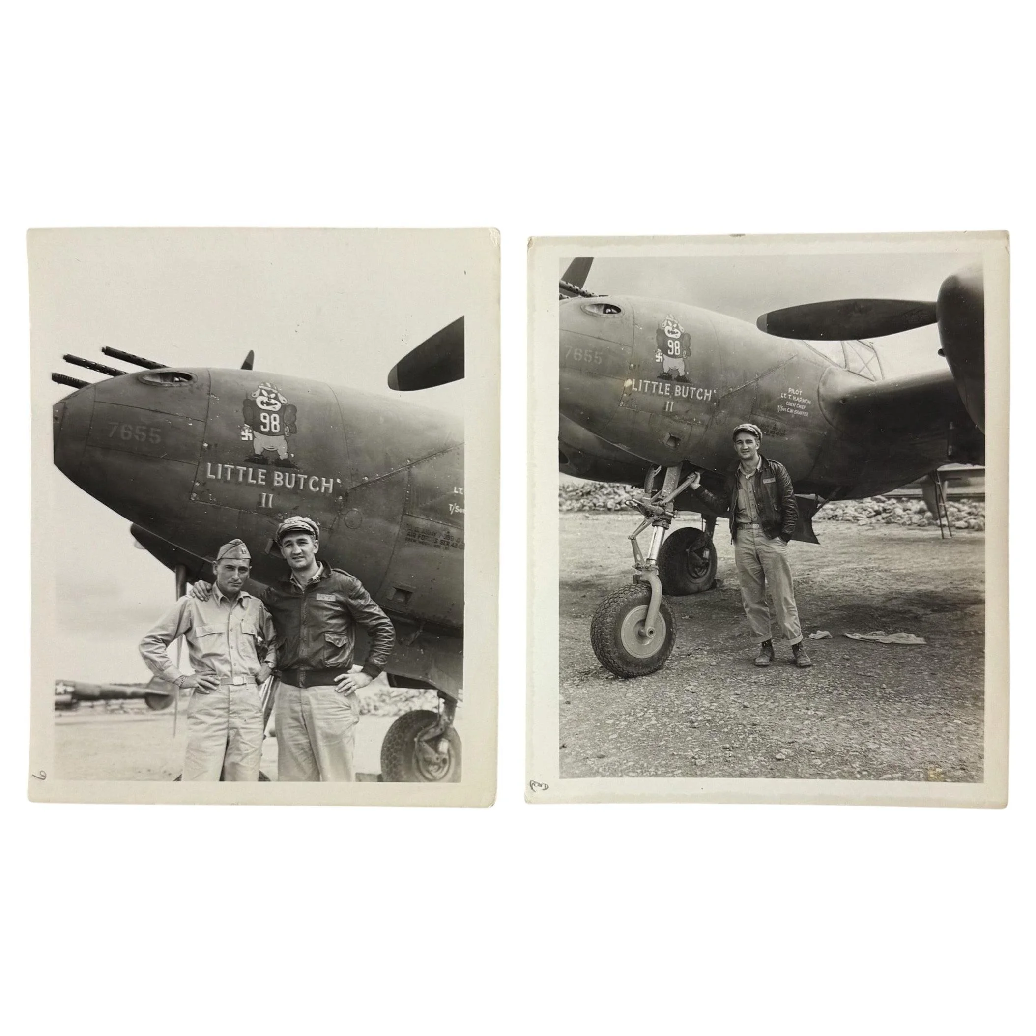 Two Snapshot Photographs of Lt. Tom Harmon with His P-38 "Little Butch II"--From the Archive of Lt. Col. Harte M. Juddson, Fourteenth Air Force, China Theater, c. 1943-44