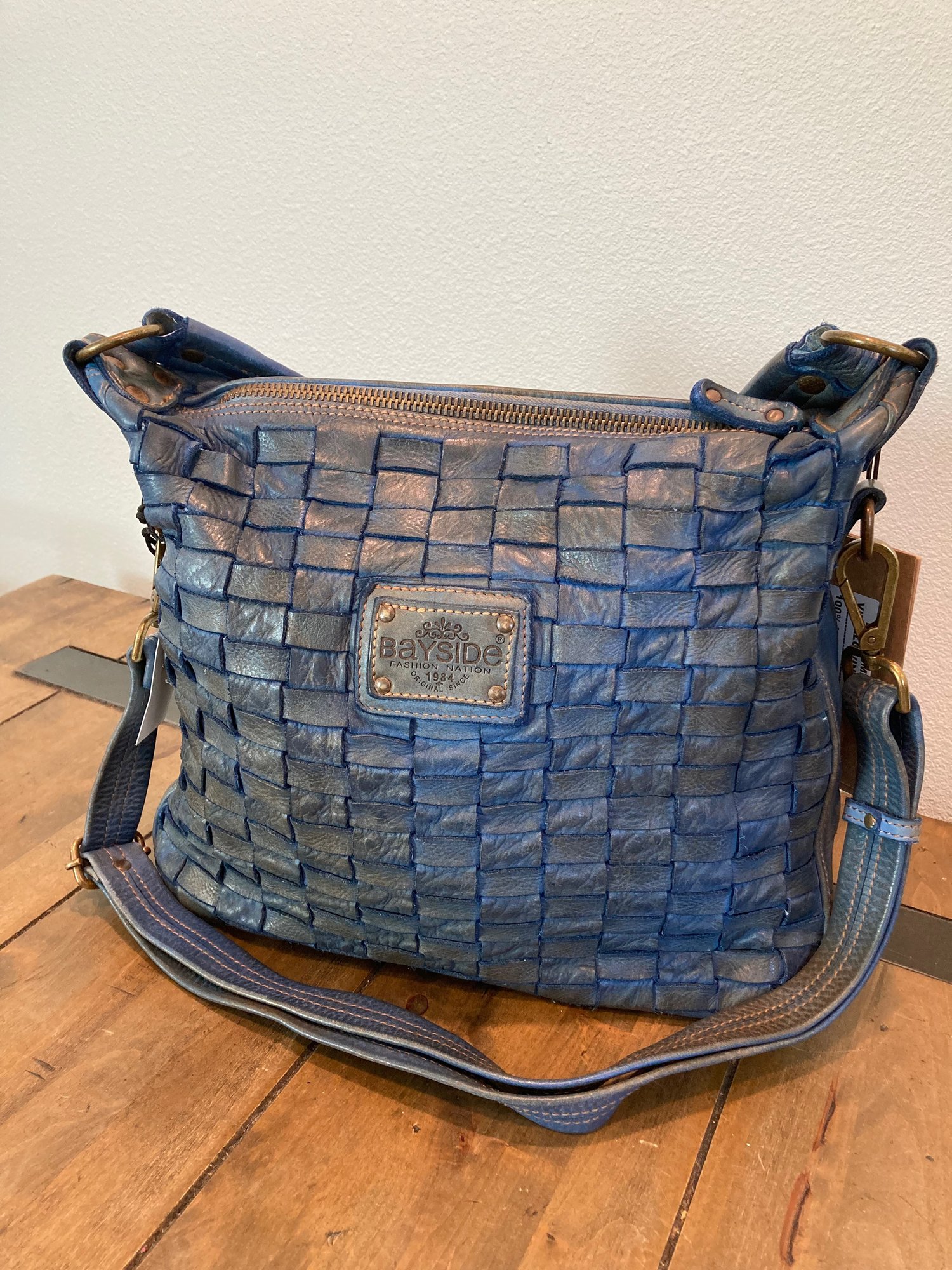 Elisabetta Bayside Distressed Woven Leather Bag in Blue — Live.Love.Handbags