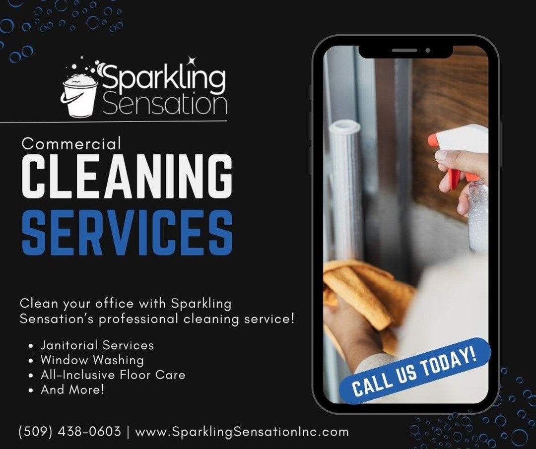 Tri Cities Commercial Cleaning- at your service! Our all-inclusive cleaning services are sure to meet your needs. Give us a call for a complimentary cleaning estimate today!
(509)438-0603 | www.SparklingSensationInc.com
#officecleaningkennewick #busi