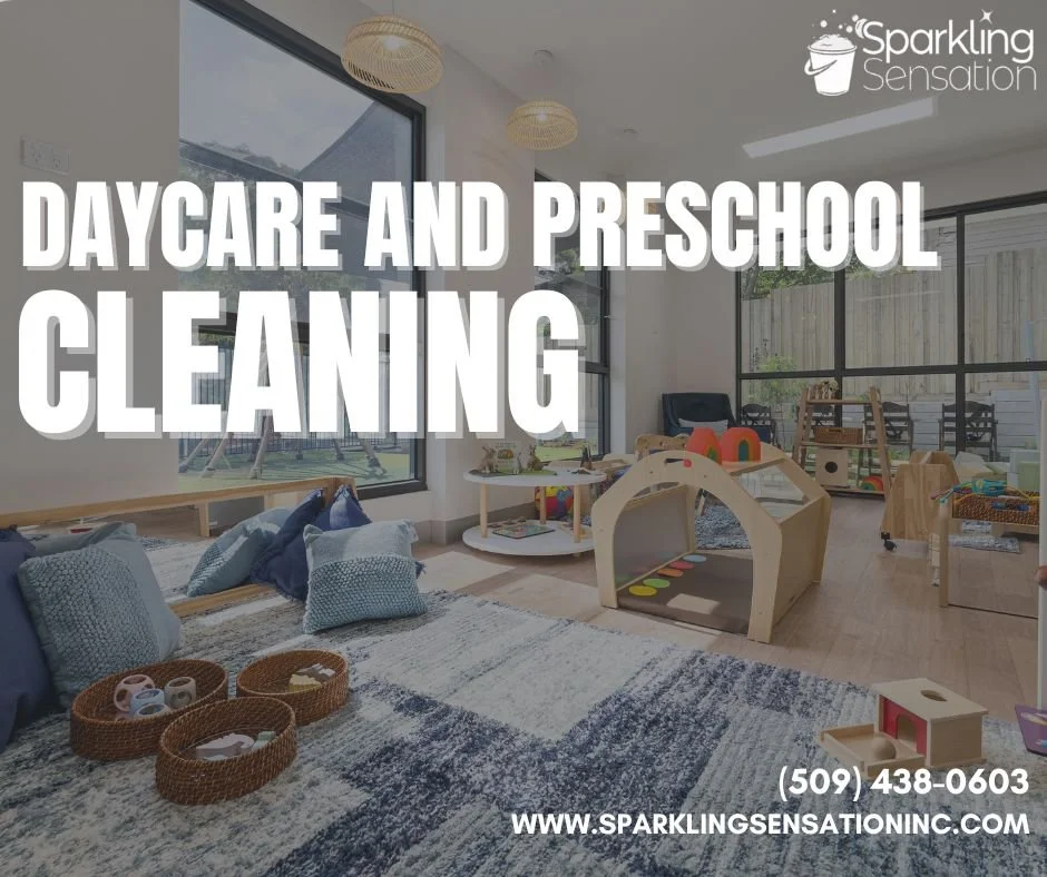 Sparkling Sensation, Inc. is here to make sure your childcare facility is cleaned, sanitized, and safe for kiddos! Give us a call!
(509) 438-0603 | www.SparklingSensationInc.com