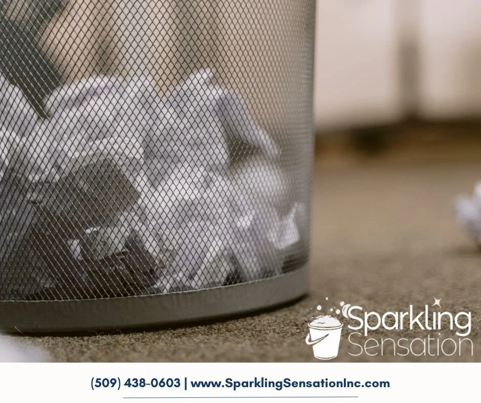 We won't leave any trash behind! We will also ensure your trash bins don't have odors building up so you can have fresh air in your workspace. Give us a call!
(509) 438-0603 | www.SparklingSensationInc.com