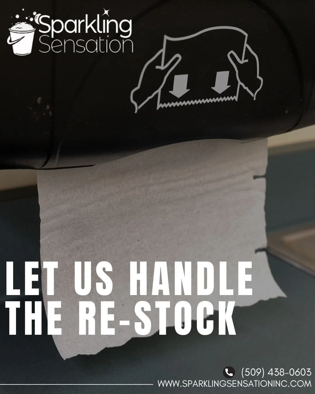 Paper towels can run out faster than you might think! We do our best to make sure paper towels, toilet paper, soap, and so much more are stocked and read for you throughout the week. 
www.SparklingSensationInc.com