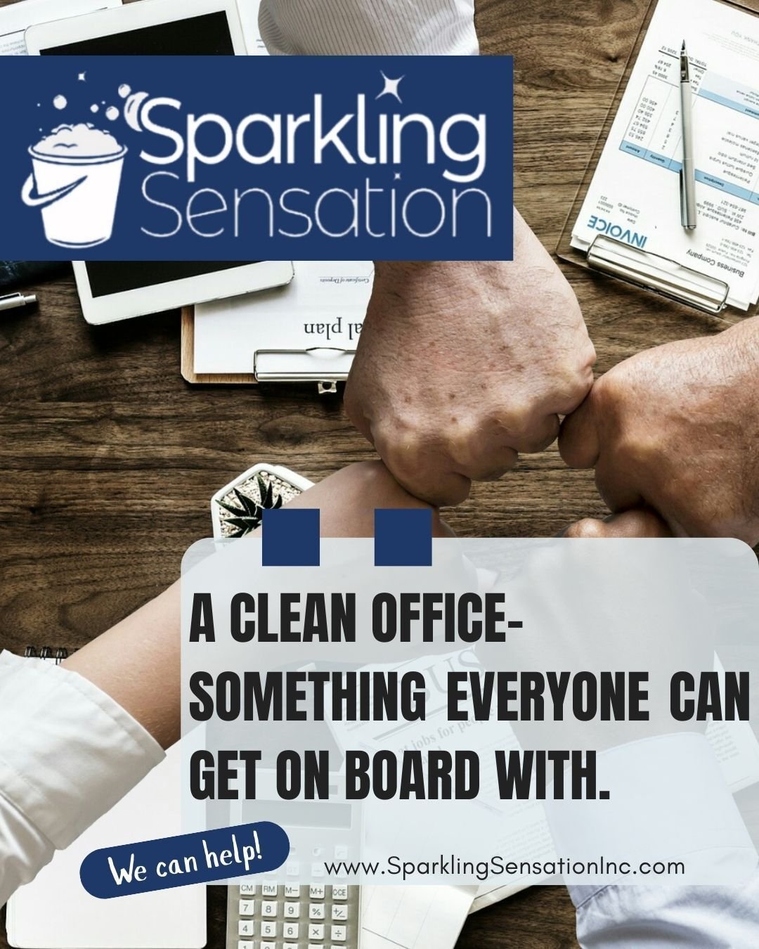 Everyone wants a clean office, and we can help you get one! Sparkling Sensation, inc. is here to keep any office in the Tri Cities CLEAN! Start the new year off right- give us a call!
(509) 438-0603 | www.SparklingSensationInc.com