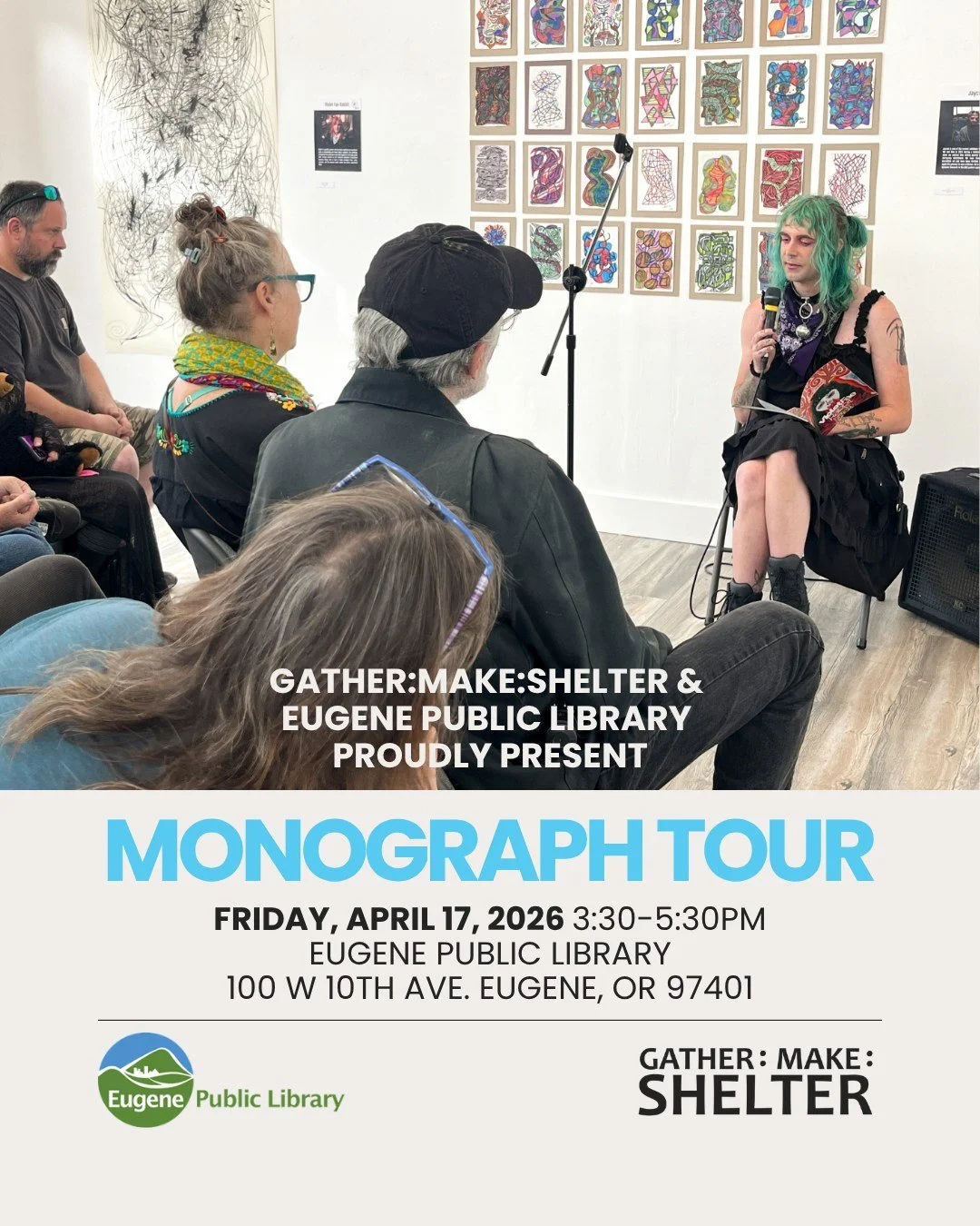 💗 Join us in Eugene at the @euglibrary this Friday, April 17, for the continuation of The Monograph Tour! 

⏰ Friday, April 17th, 3:30-5:30pm 📍 Eugene Public Library (100 W 10th Ave. Eugene, OR 97401)

📗 The Monograph Tour is a movement; a platfor