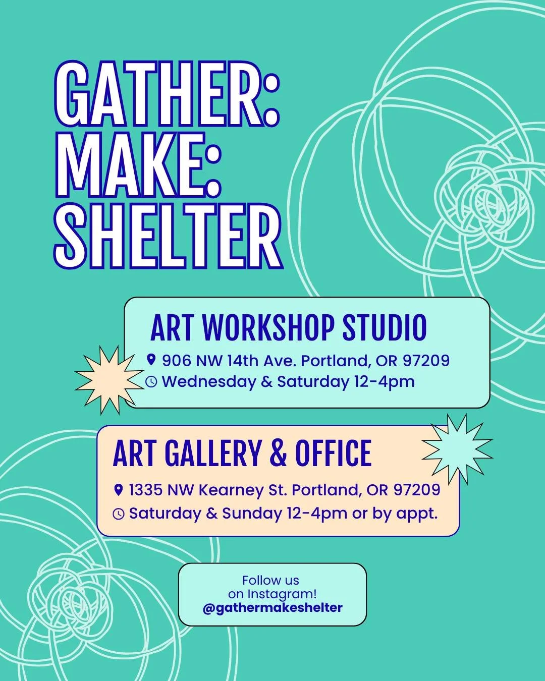 Curious about Gather:Make:Shelter? Visit us and learn more!

Gather:Make:Shelter collaborates with people experiencing houselessness and poverty through arts workshops and mentorship to empower participants to forge creative paths to stability and co