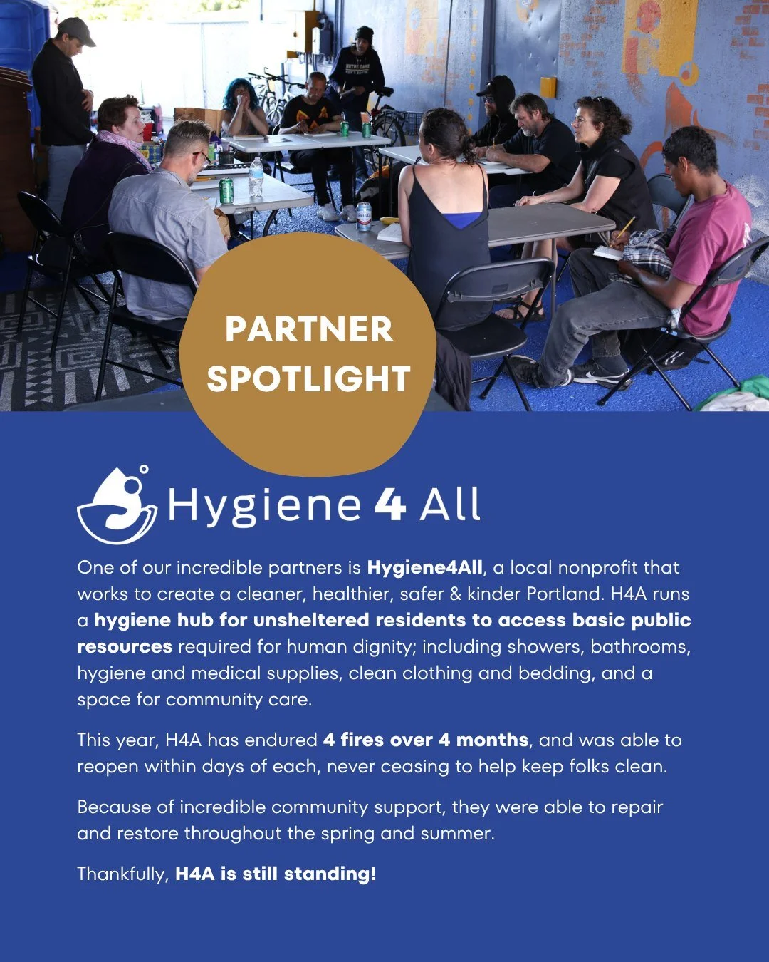 💡 Partner Spotlight! 💡

@H4apdx is a hygiene hub in Portland, OR guided and run by unhoused community members, promoting community health and mutual aid. 

We're proud to have a history of partnership with H4A, an organization led with integrity an