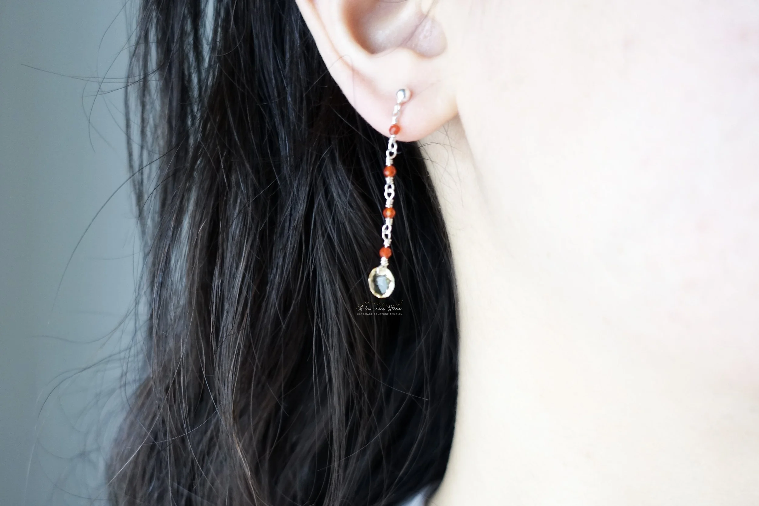 citrine carnelian dangle earrings on.jpg