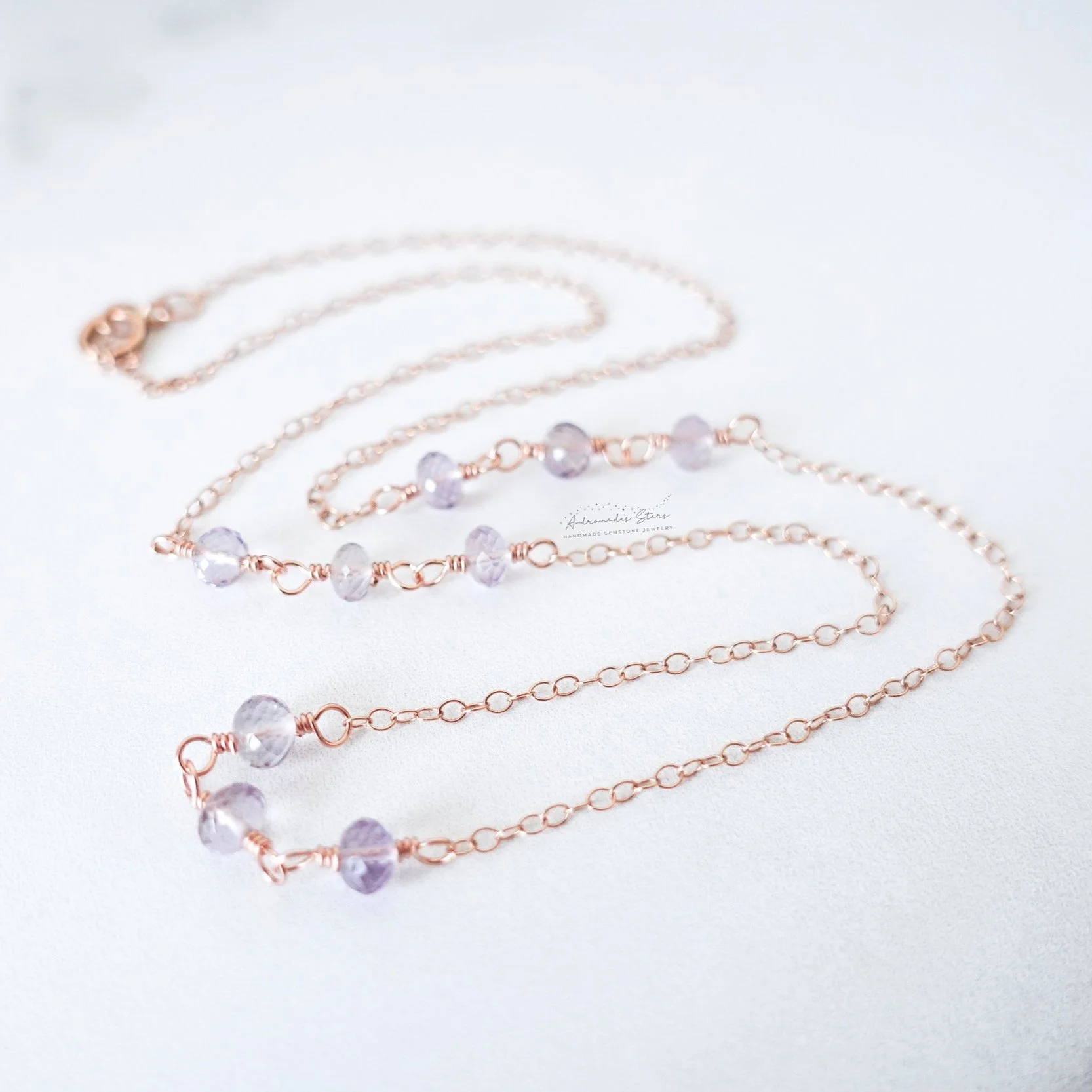 Collier Amétrine en Or Rose, Court Collier Superposable, Pierre Semi Précieuse Violette