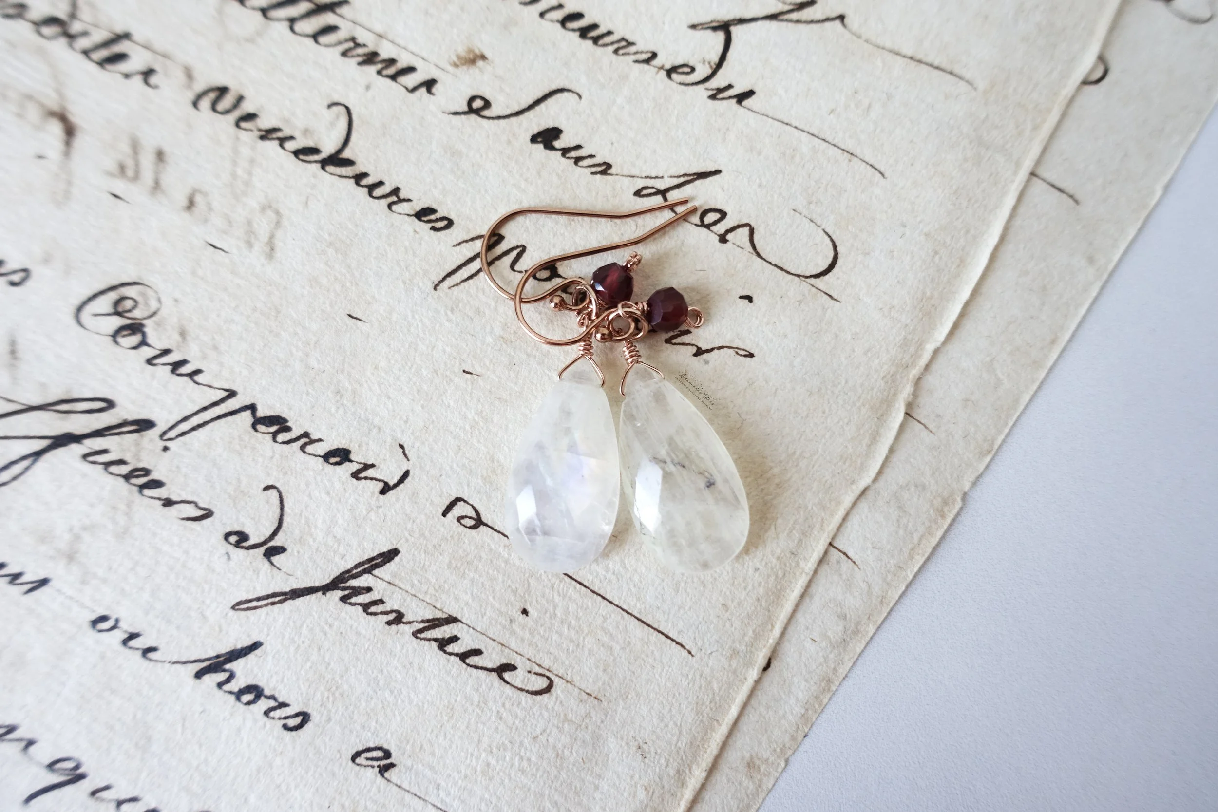 moonstone garnet rose gold earrings script birds eye.jpg