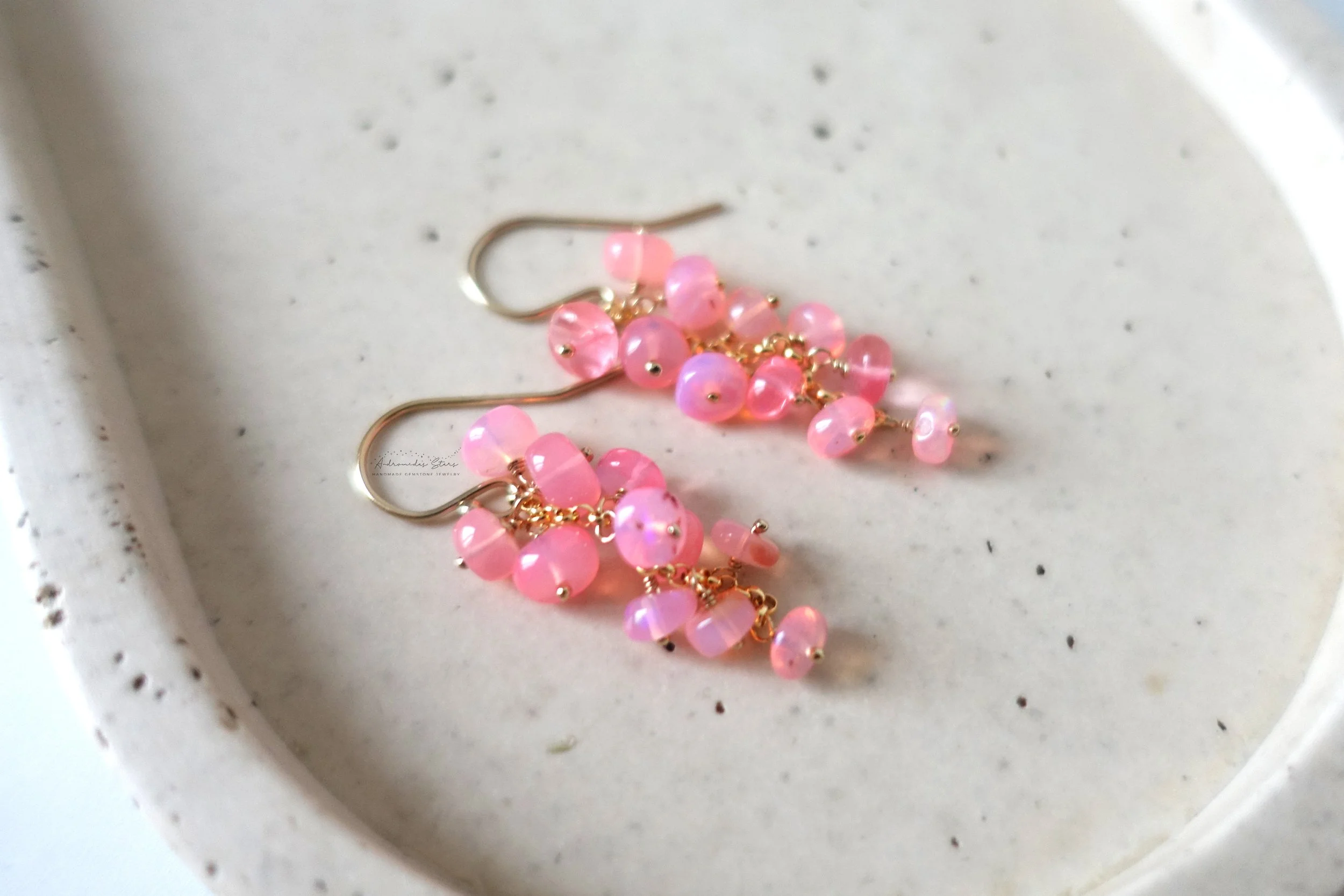 pink opal cluster earrings tray view.jpg
