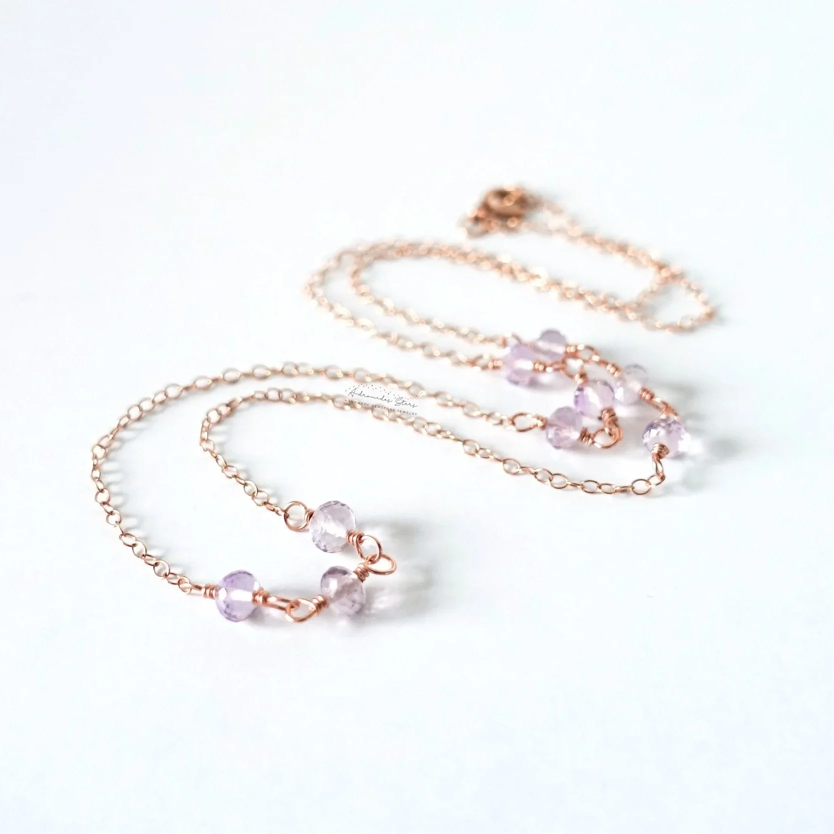 Collier Amétrine en Or Rose, Court Collier Superposable, Pierre Semi Précieuse Violette