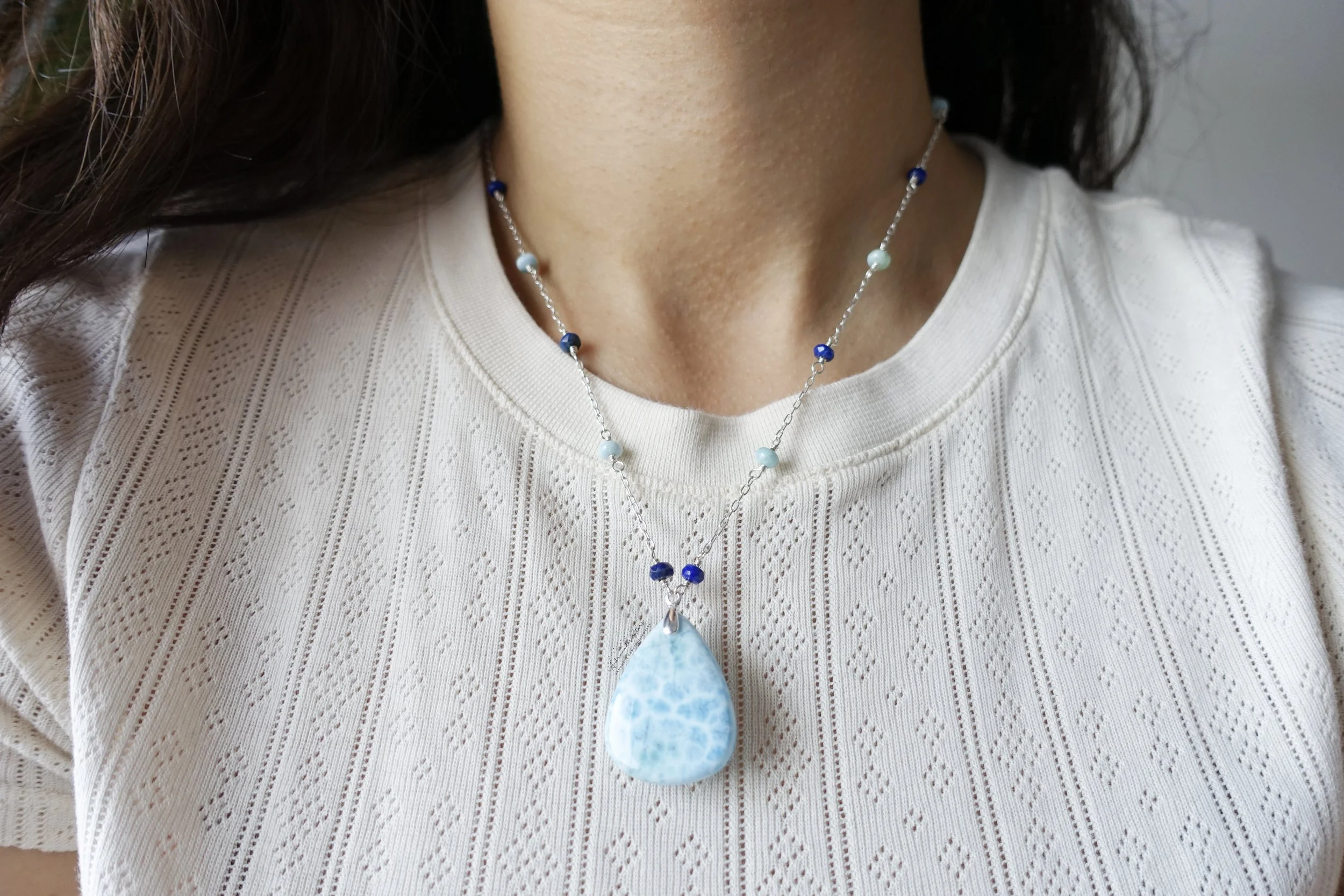 larimar lapis necklace silver on model.jpg