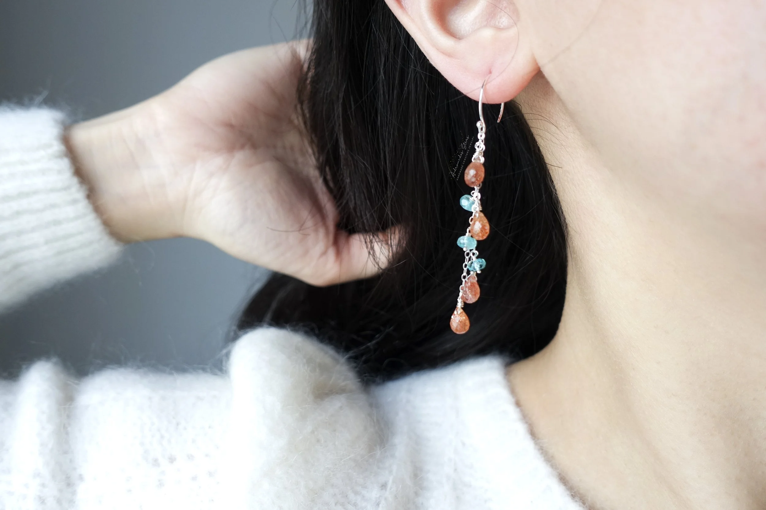 sunstone apatite dangle earrings on model.jpg