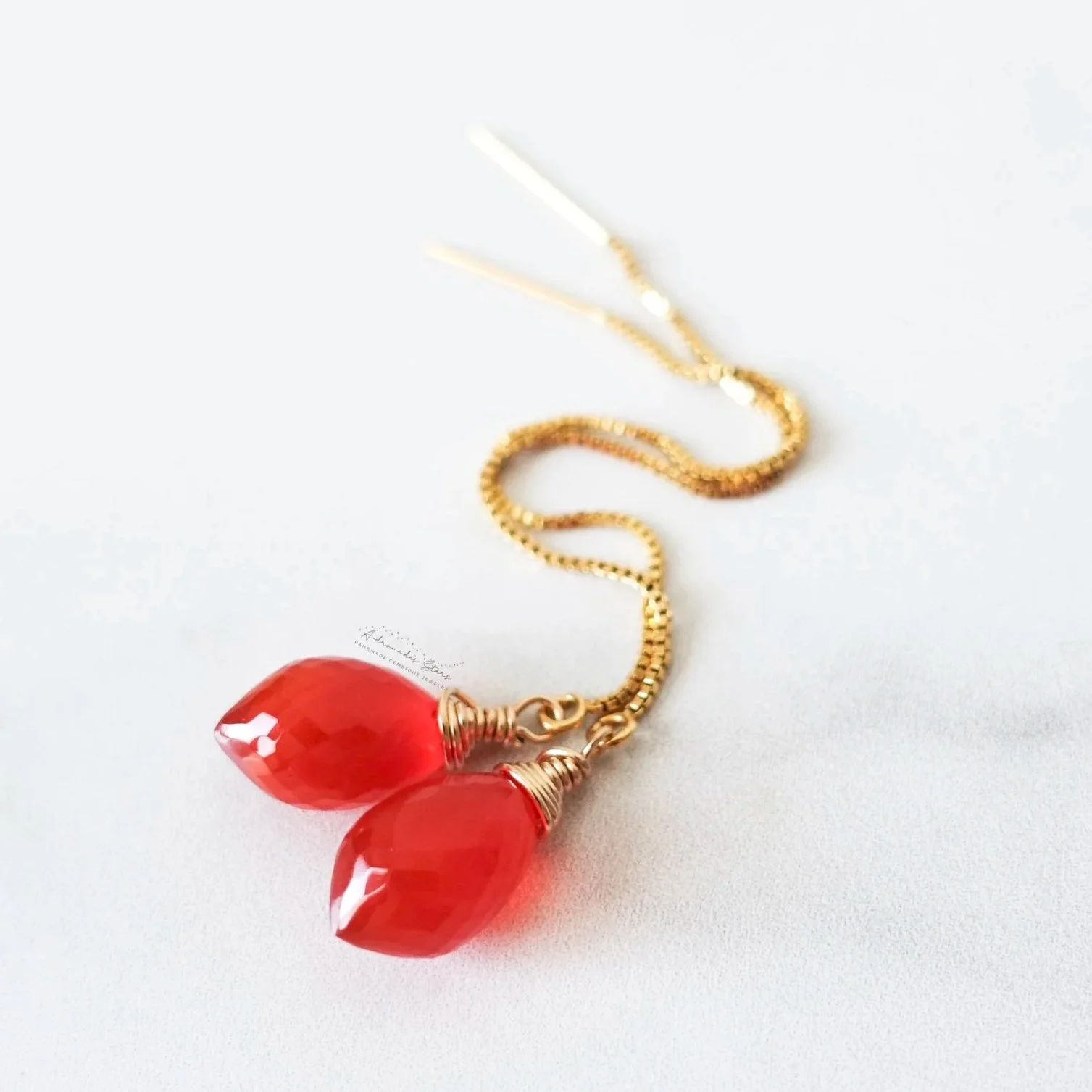 Chaînes d'oreilles cornaline orange, boucles d'oreilles en or laminé 14k