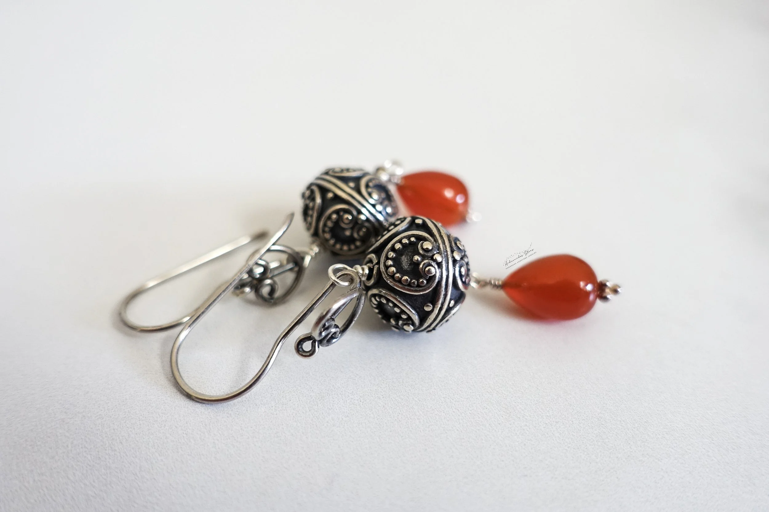 bali silver carnelian earrings close up bead.jpg