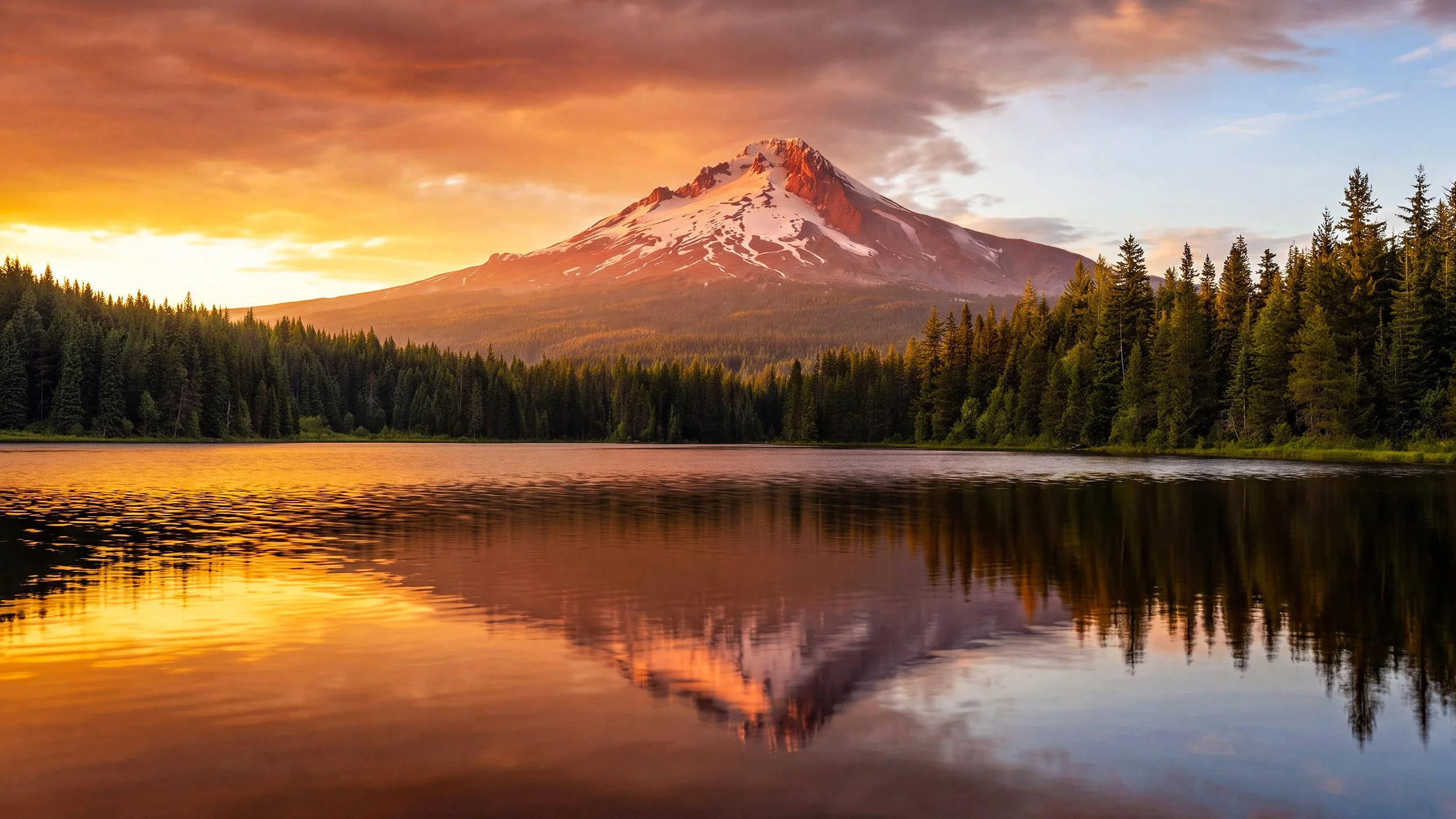 Sunset at Trillium Lake with view of Mount Hood