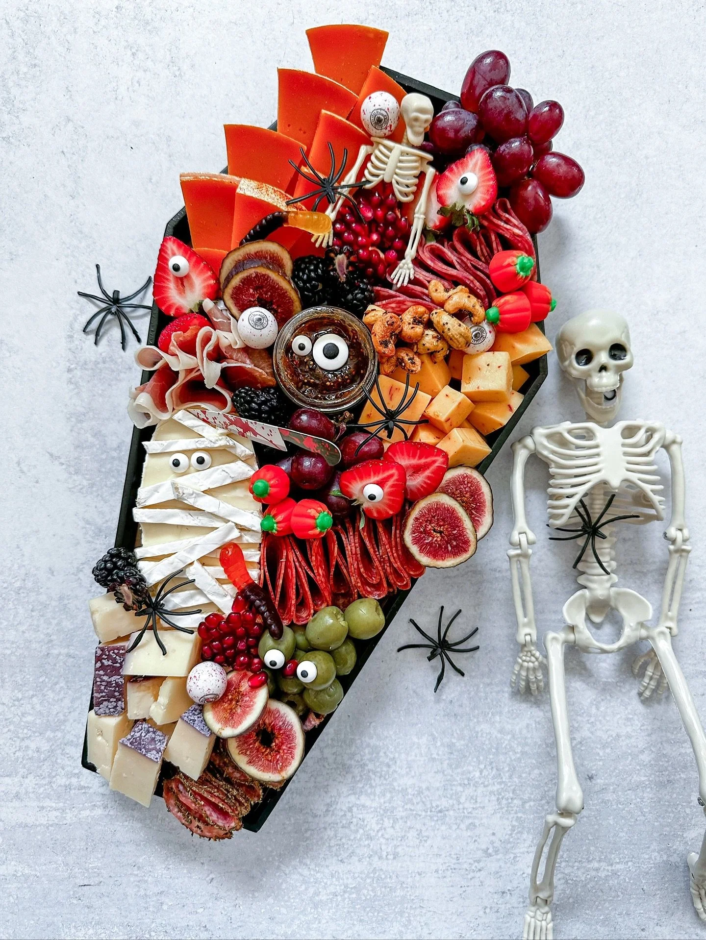 Our Coffin Charcuterie Boards are back from the dead! Filled with spooky sweets, cheeses &amp; meats. Making them perfect for your Halloween party spread. 🕷️🖤

Pre-order now using the link below or the link in our bio before they vanish! 👻
https:/