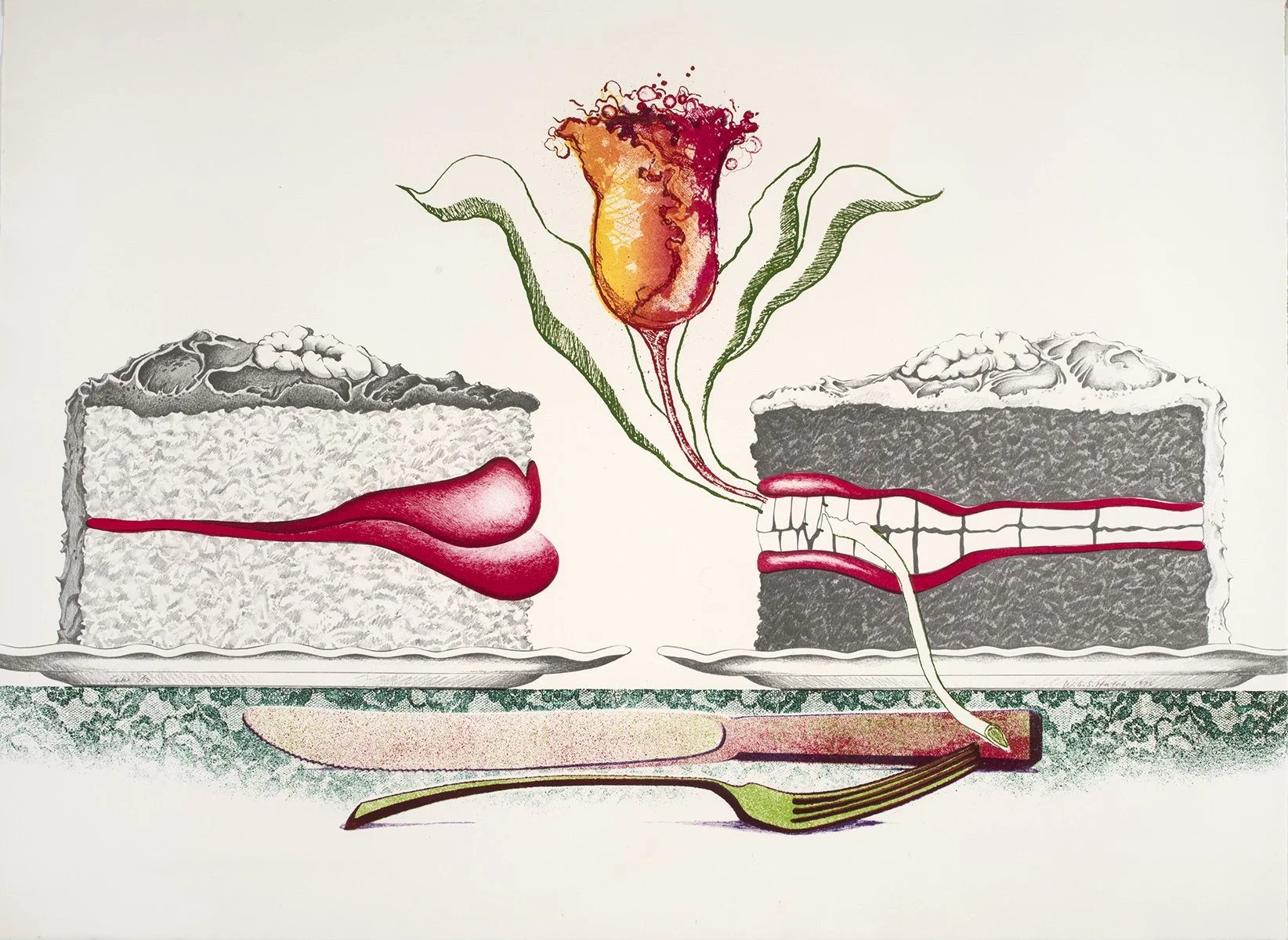 Cake | 1976 | Etching, lithography, and offset printing on aches paper | 22 × 30 inches