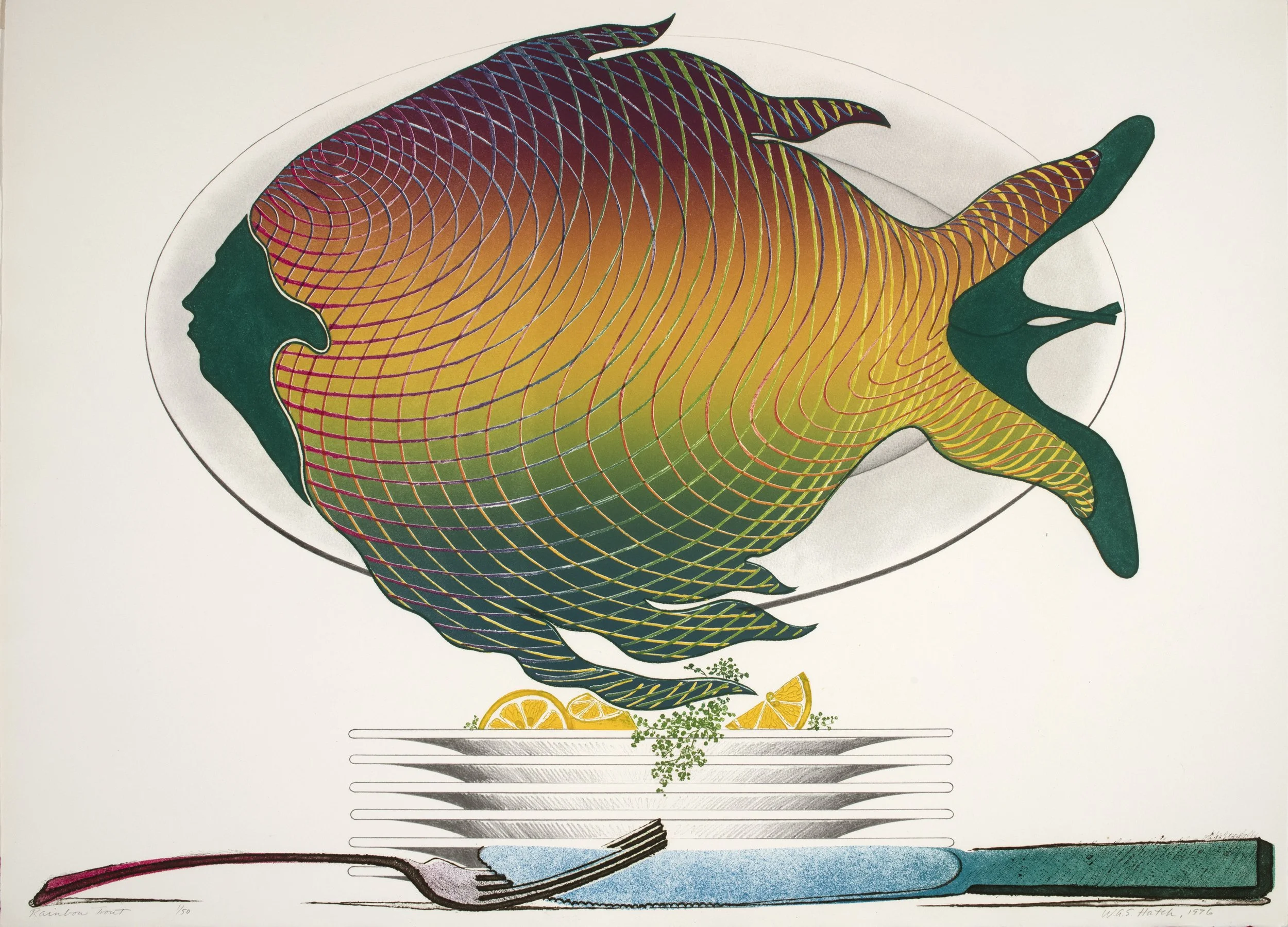 Rainbow Trout | 1976 | mixed medium (offset lithograph and etching) on arches paper | 22” x 30”
