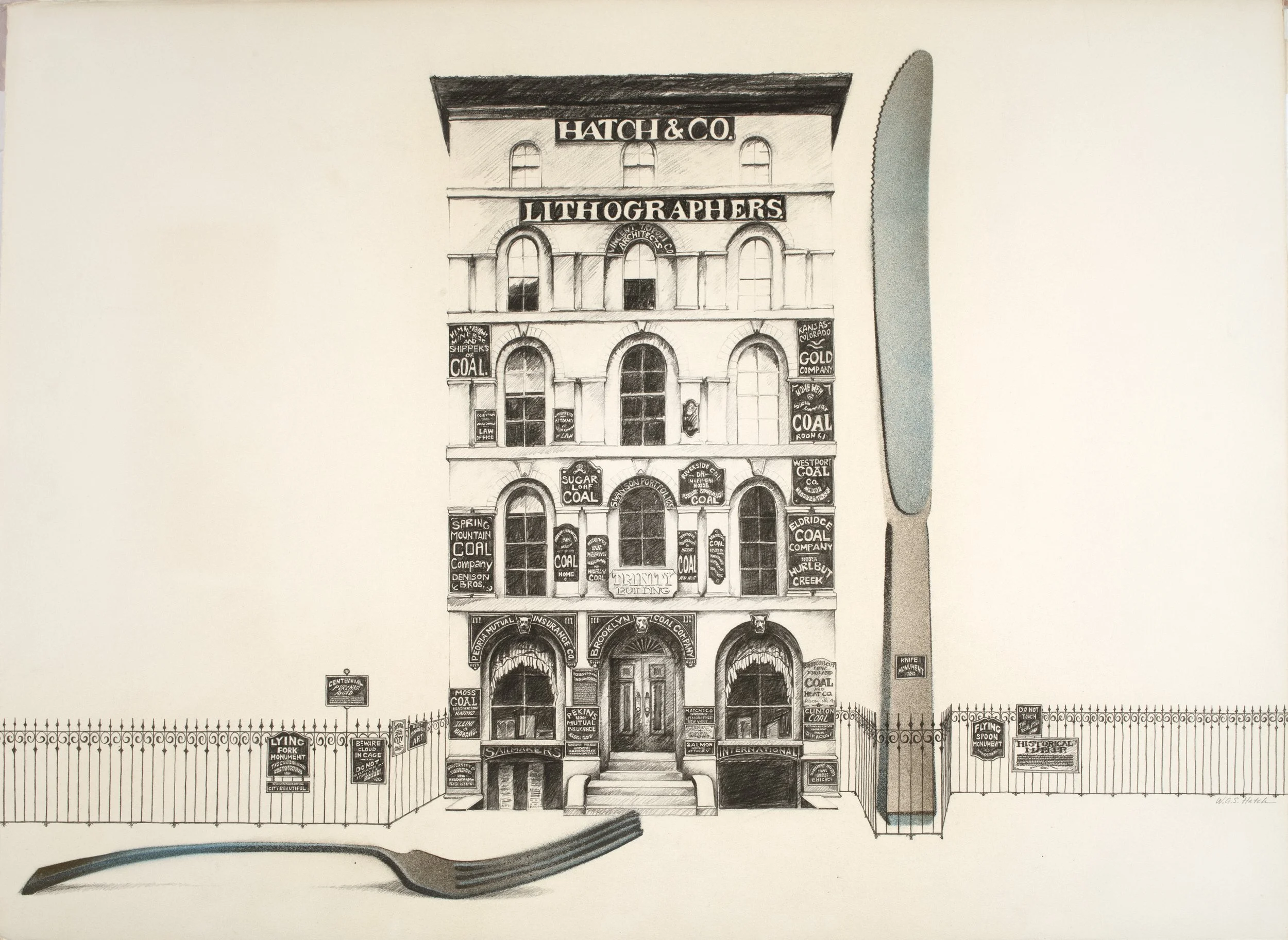 Monuments | 1975 | Mixed media pencil drawing | 22 x 30 inches
