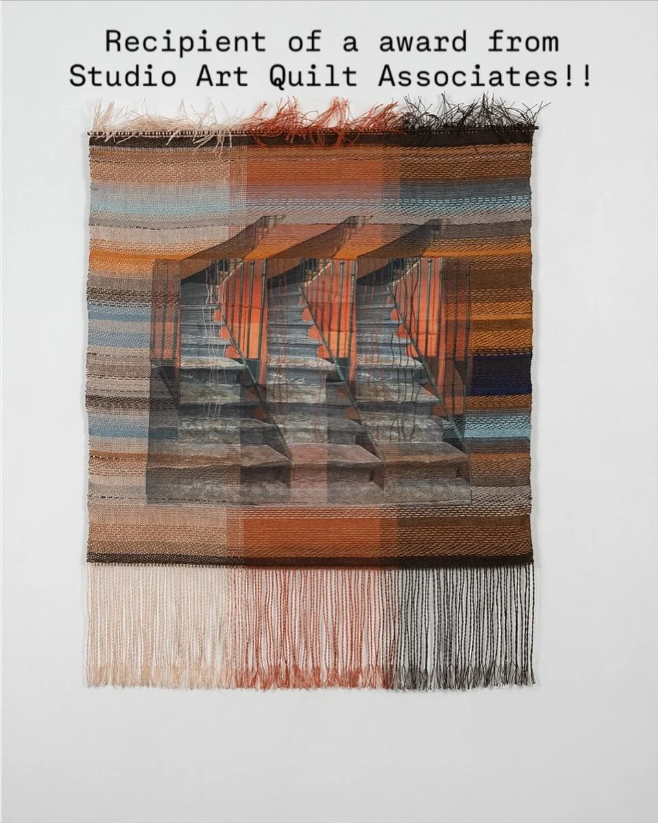 I am so incredibly honored to have Lyon Weavers Staircase #1 be selected by the jurors of Interpretations 2025 at Visions Museum of Textile Art. The SAQA award goes to &ldquo;an artist who demonstrated work that is compelling, dynamic and progressive