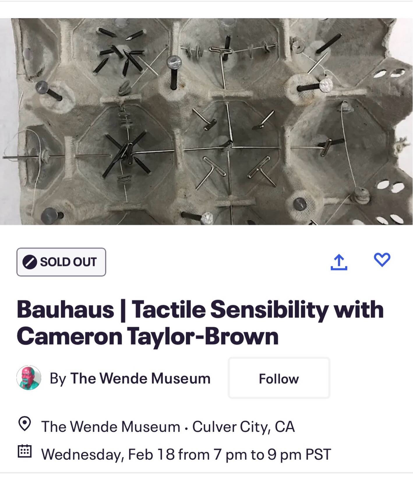 My upcoming workshop at the @wendemuseum is sold out! I&rsquo;m honored to be a part of this series inspired by the teachings of the Bauhaus.  @albers_foundation #tactilesensibility #materiality #camerontaylorbrown #annialbers