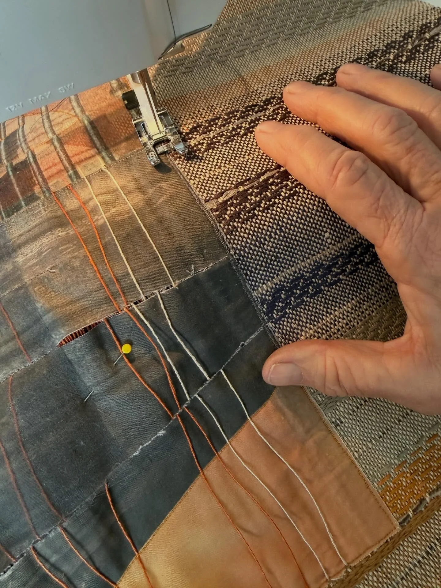 My final piece from the Lyon Weavers Staircase series is off the loom and being overlayed with images, stitched and quilted. You can view the entire series @launch_la in a two person show with @aneesashami  Our exhibit Material Remembrance will be on