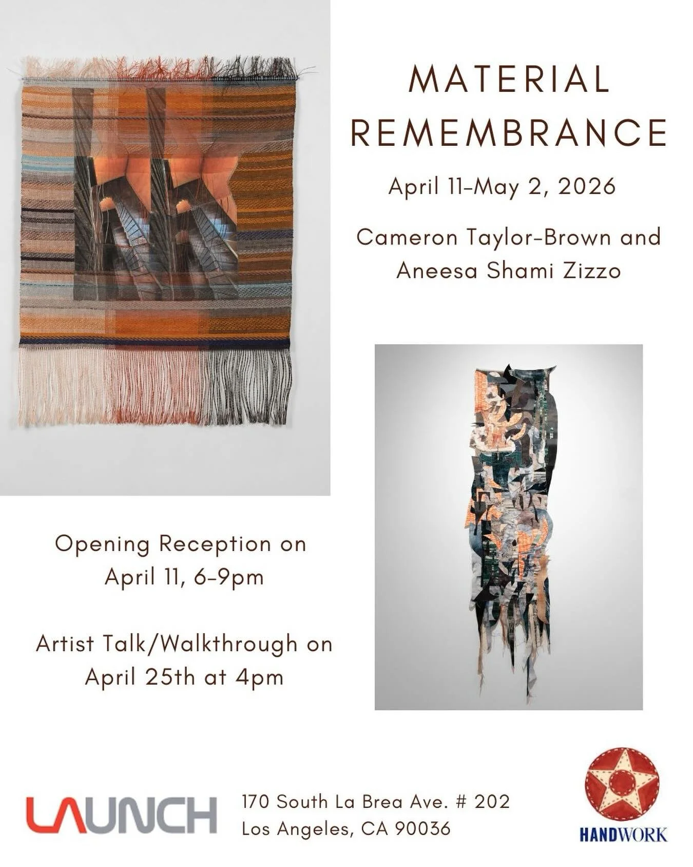 Excited to announce this upcoming exhibition with Aneesa Shami Zizzo. My entire Lyon Weavers&rsquo;s Staircase series will  be on display. I hope to see you at the opening and artist talk!  @aneesashami @launch_la @handwork2026 #camerontaylorbrown #c
