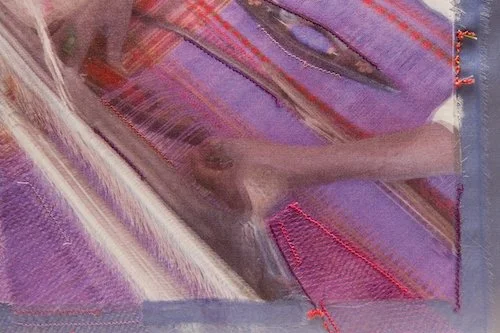 Colors of Gujarat: A Weaver’s Hands, detail  
 This collage is based on a photograph of a weaver at his loom.