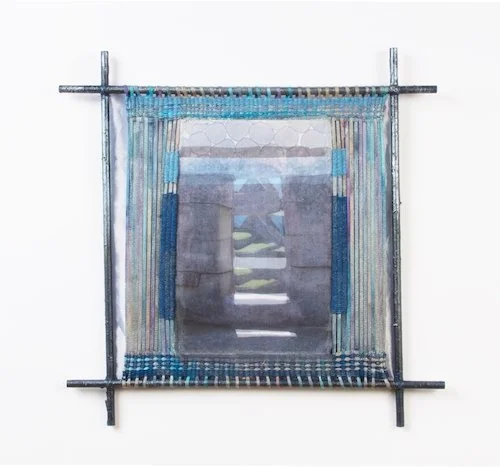 Majestic Stone: Machu Picchu, Peru 
Date: 2015 
Medium – mixed media textile collage: photos on cloth and weaving 
Materials: fabric scraps, yarns, wood and paint  
Techniques: photography, piecework, embroidery, weaving, painting  
Dimensions: 18” b