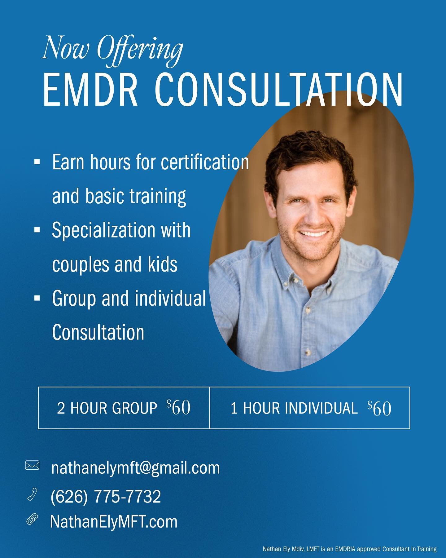 I&rsquo;m available for individual or group EMDR consultation! For those getting certified in EMDR, I can provide up to 15 hours of consultation towards certification.