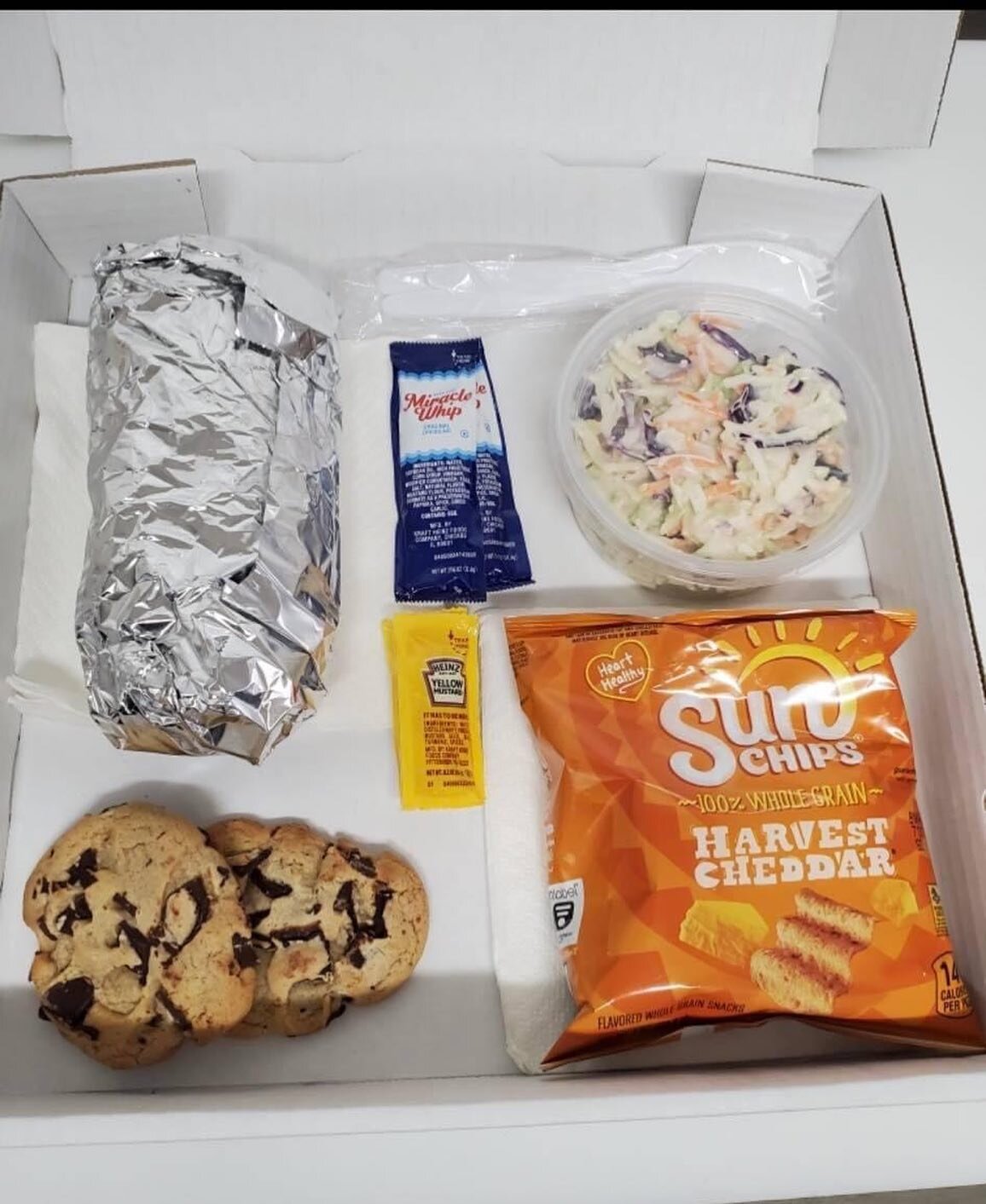 NEW MENU ITEM! We are now serving lunch boxes for just $8!! Our lunch boxes will come with your choice of 6&rdquo; sub, bag of chips, side of coleslaw, and cookies! Served daily from 11am-2pm.🍽