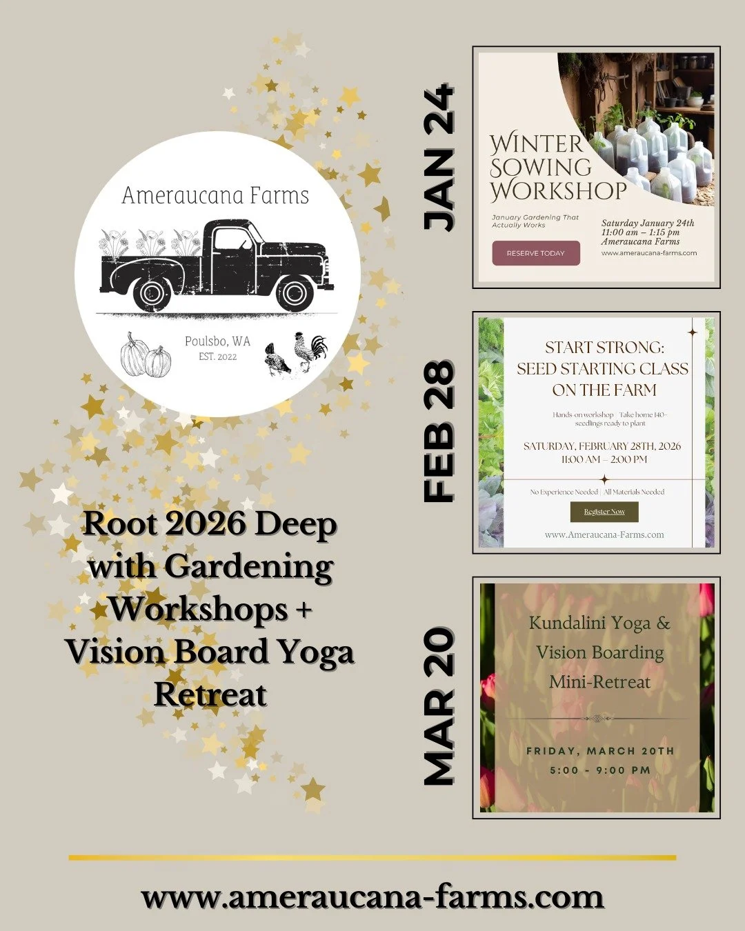 2026 starts with deep roots and soaring dreams!

Start the new year grounded, inspired, and blooming: join my next Rooted Retreat opportunities designed to nourish your body, mind, and soul!

First up: Hands-on Gardening Workshops. Get your hands in 