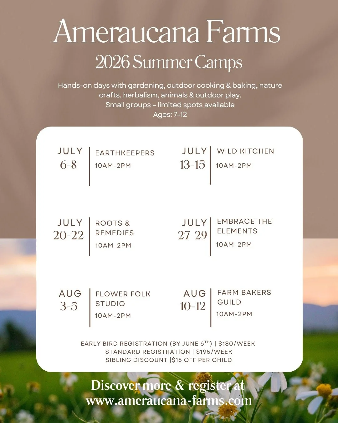 Summer is calling&hellip; 

2026 Ameraucana Farms Summer Camps are officially open, and we are so excited to welcome your children to the farm for a season of hands-on learning, creativity, and connection.

Think slow mornings exploring the garden, b