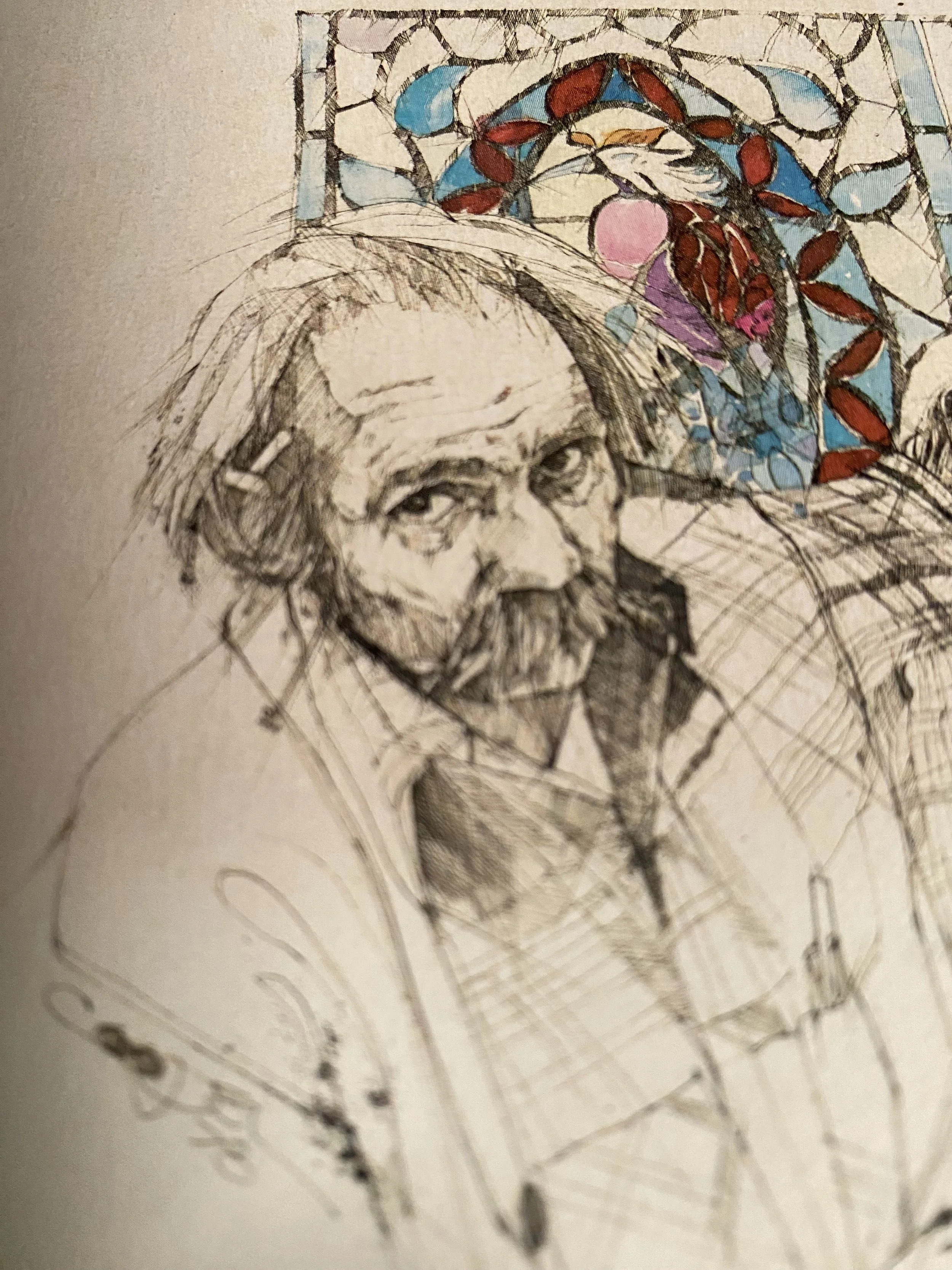 pen and ink drawing of Tom Glabraithh