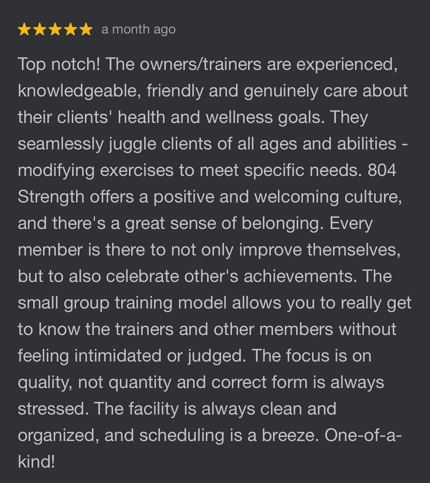 Check out some of the recent things our members have to say about the 804 Strength experience! ⭐️⭐️⭐️⭐️⭐️

We are so appreciative of all the support we&rsquo;ve receive from our members in 2022 🙌

If you&rsquo;re interested in seeing what we&rsquo;r