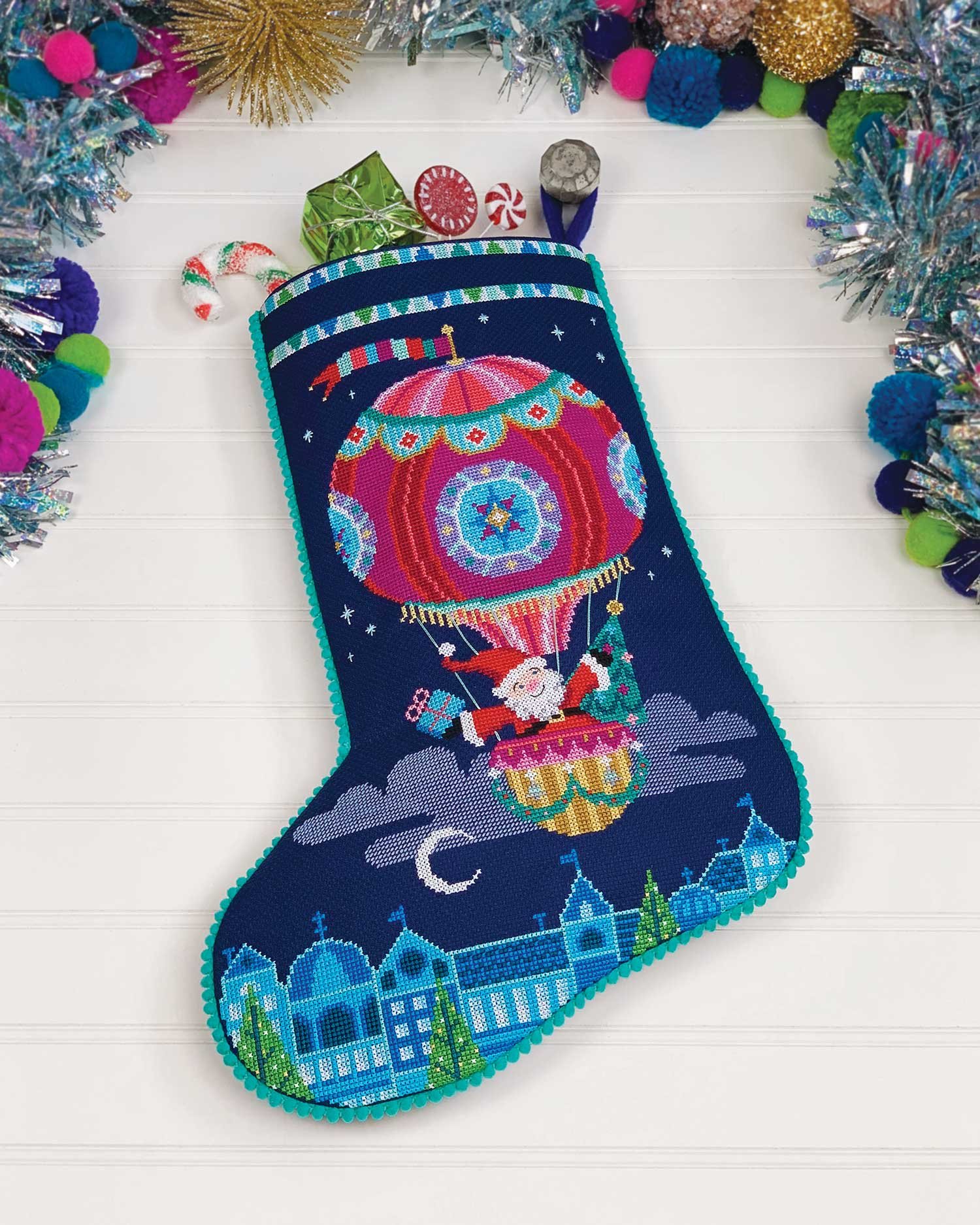 Sky High Santa - printed Christmas stocking cross stitch pattern — Satsuma  Street