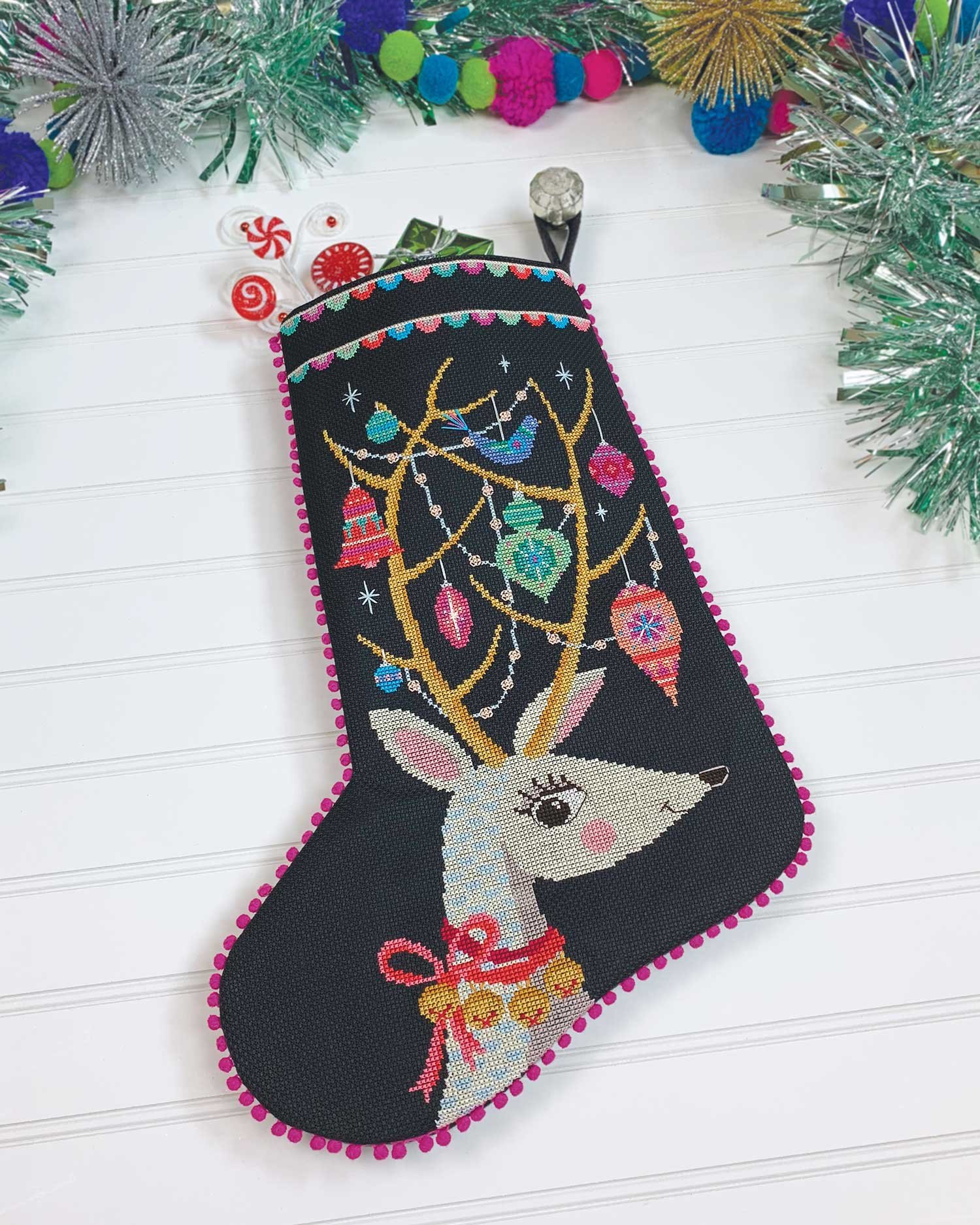 Needlepoint Cross Stitch Christmas Stocking Donner Reindeer Name