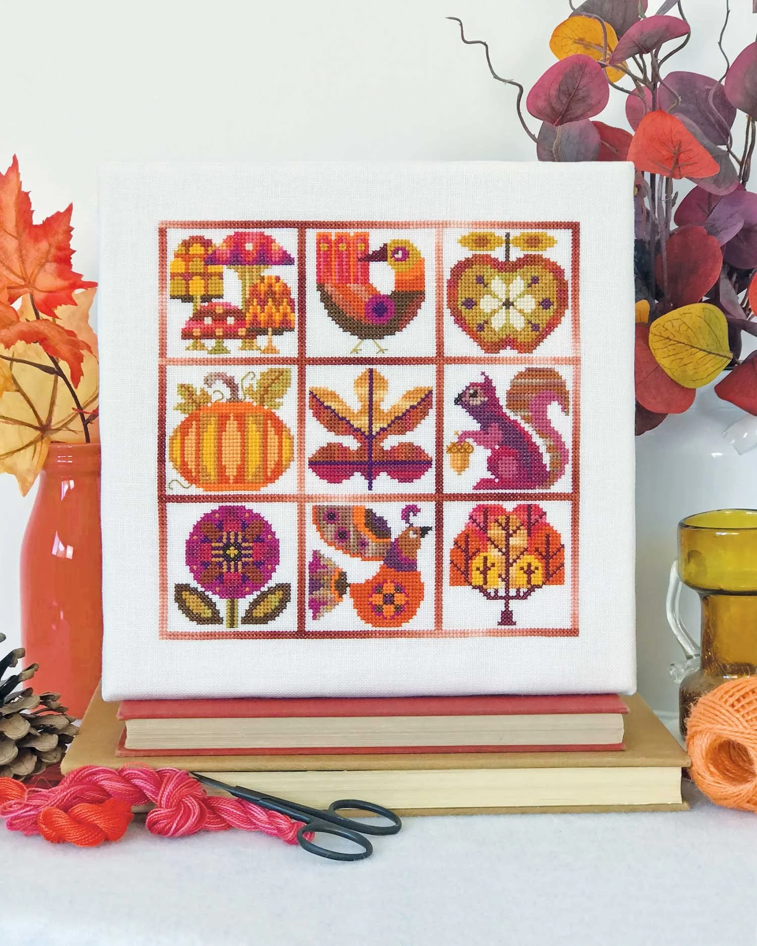 Otoño - modern cross stitch pattern PDF — Satsuma Street autumn-gnomes-cross-stitch-pattern-pdf-gnome-set-fall-leaf-harvest-cute-easy-simple-instant-download
