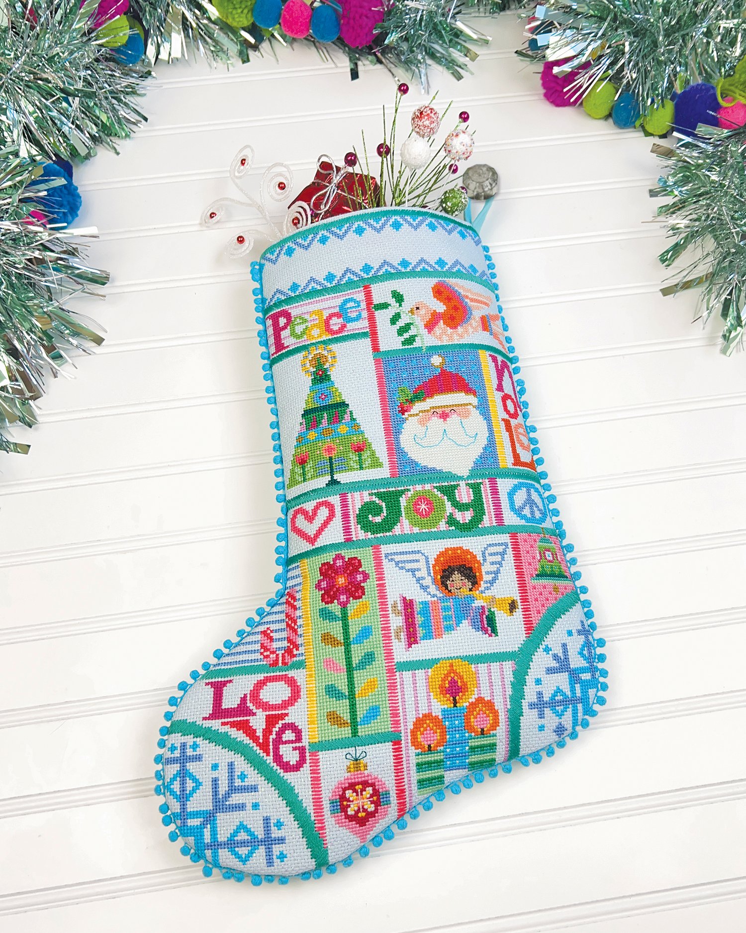 Oh What Fun! - modern cross stitch Christmas stocking pattern