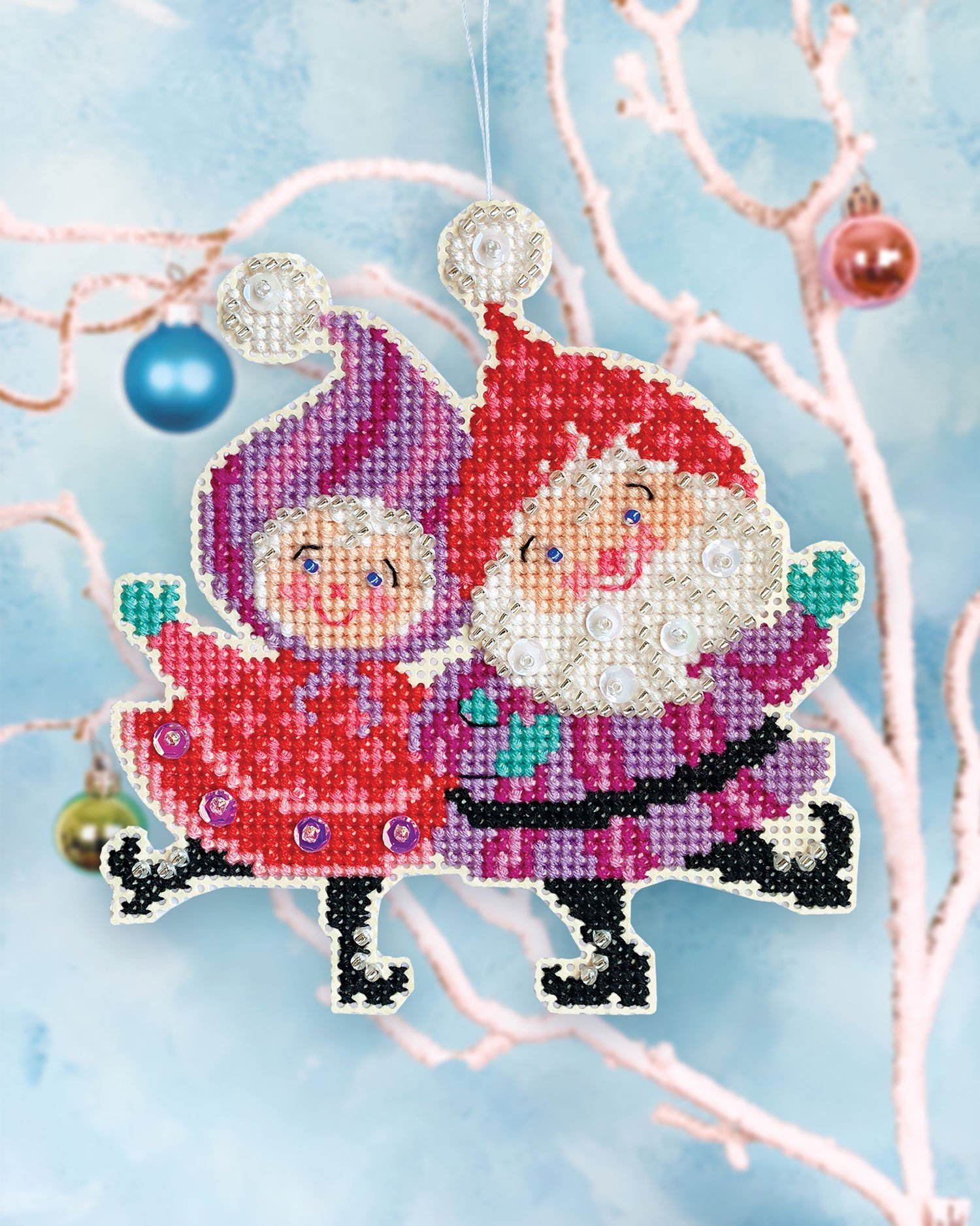 A Merry Pair - Satsuma Street - beaded cross stitch Christmas ornament kit  — Satsuma Street